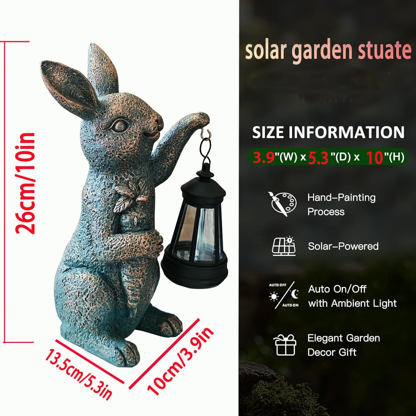 Solar Garden Statues -Rabbit Lantern Outdoor Handmade Resin Statue With Led Light  Cute Carrot Holder For Patio  Yard  Gift Ideas (Rabbit2)