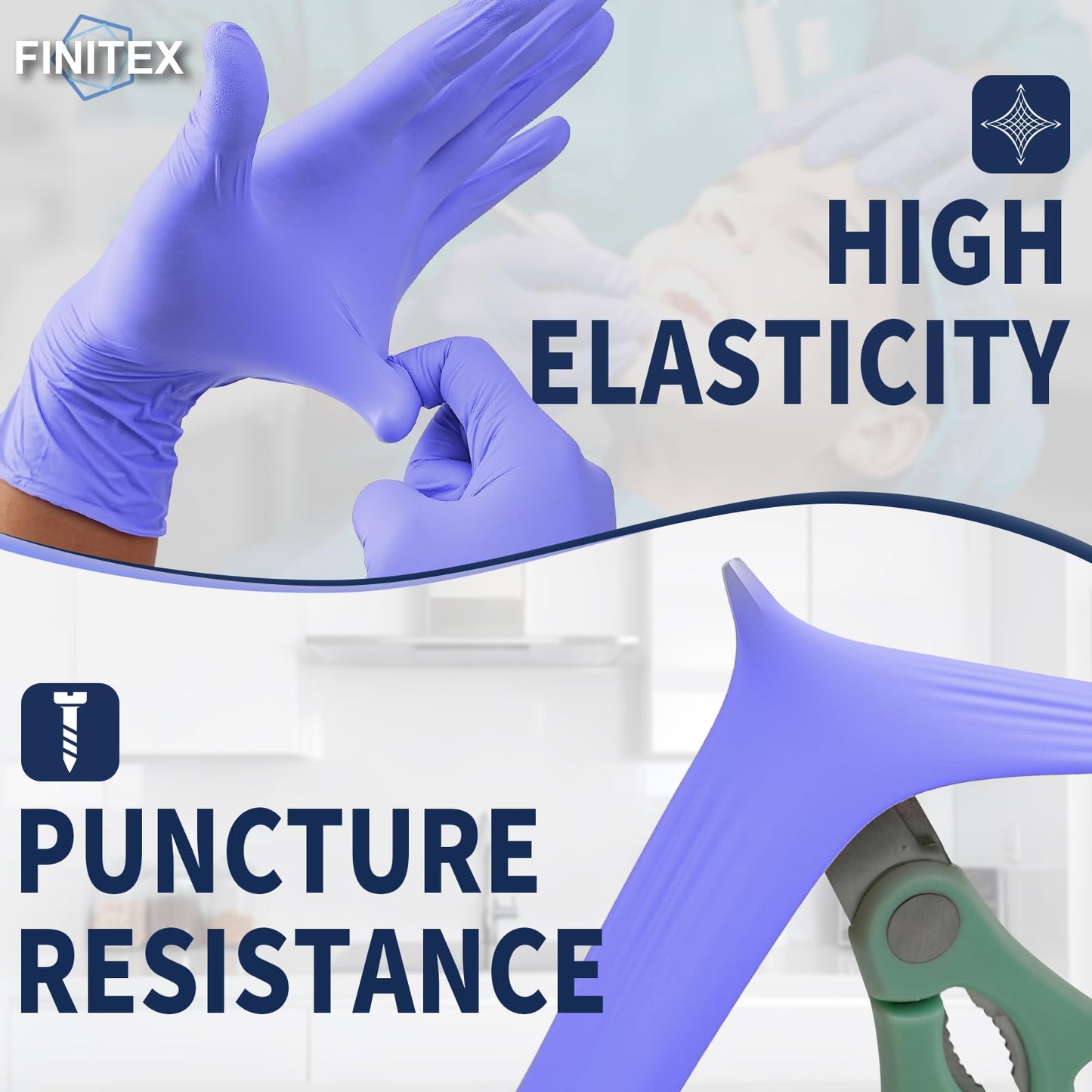 FINITEX Disposable Nitrile Exam Gloves 1000 PCS - 3.2mil Ice Blue Powder-free Latex-Free Examination Home Cleaning Food Gloves (L)