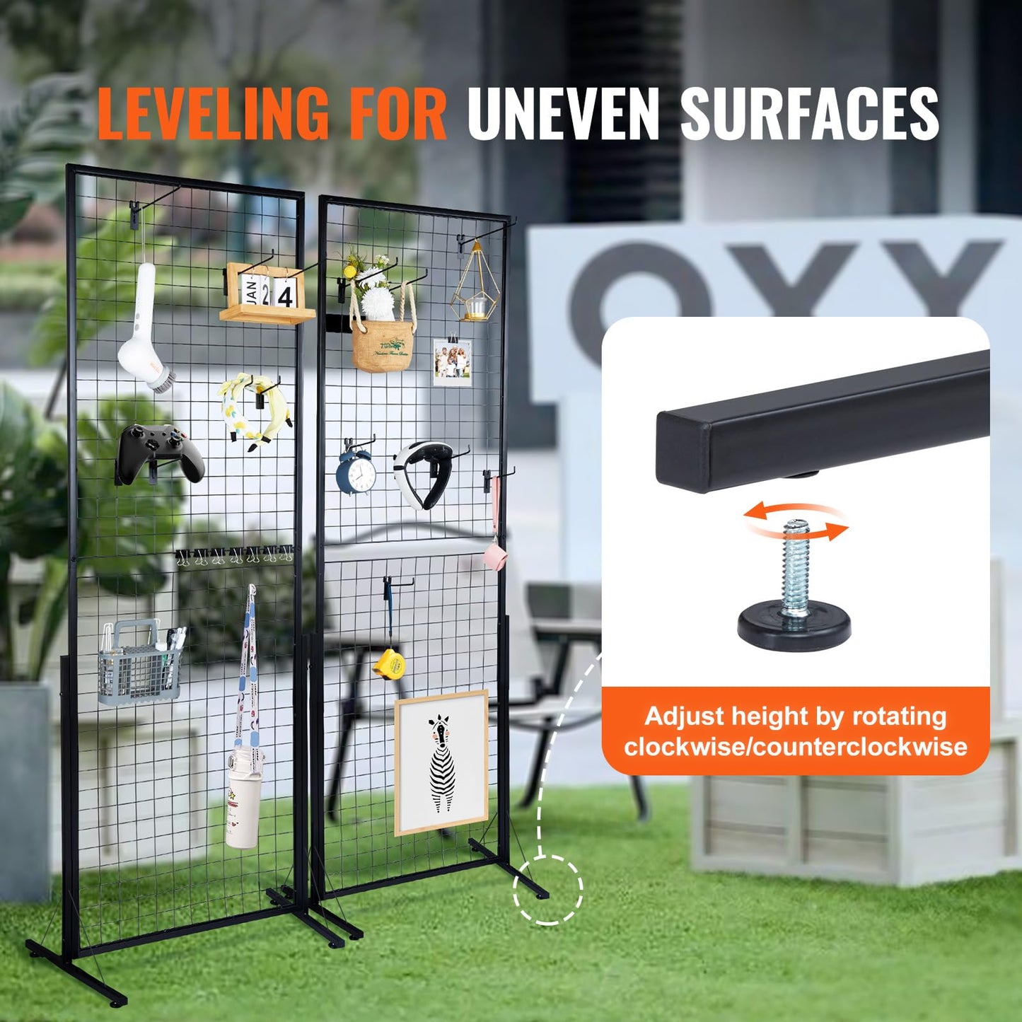 VEVOR 2 x 5.6 in Grid Wall Panels, 2 Packs Wire Gridwall Display Racks Tower with T-Base, Floorstanding Double Side Gridwall Panels, Retail Display with Extra Clips and Hooks for Art Craft Shows