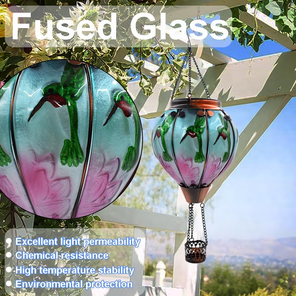 teyigarden Hot Air Balloon Solar Lantern, Flickering Flame, Glass, 18in H ? 5.5in W, Hummingbird, Model SL-6069082024