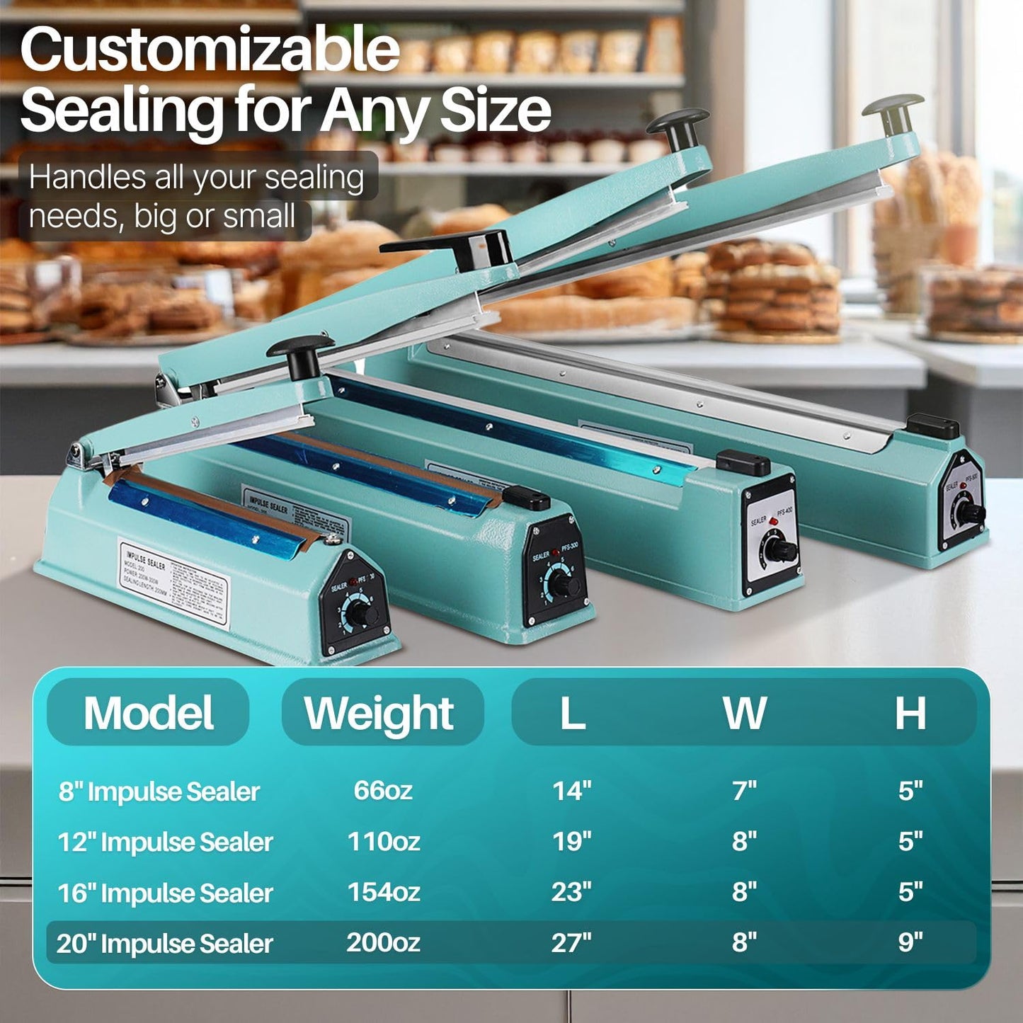 Flexzion Impulse Sealer 20 Inch (500mm) 750W Heat Sealer Machine with Adjustable Heating Mode, No Warm Up Needed, Portable Bag and Seal Impulse with Replacement Element Grip and Teflon Tape