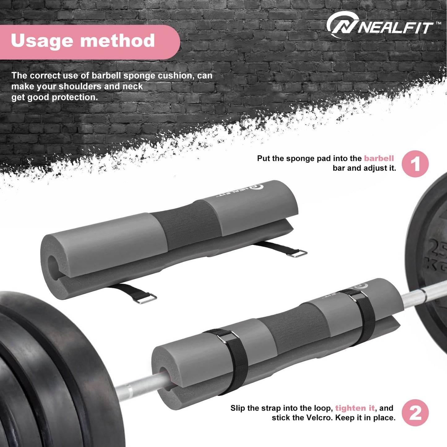 NEALFIT Barbell Pad Squat Pad for Squats—Squat Bar Pad—Great for Weightlifting,Lunges and Hip Thrusts—Foam Sponge Pad—Fit Standard and Olympic Bars Perfectly (Grey)