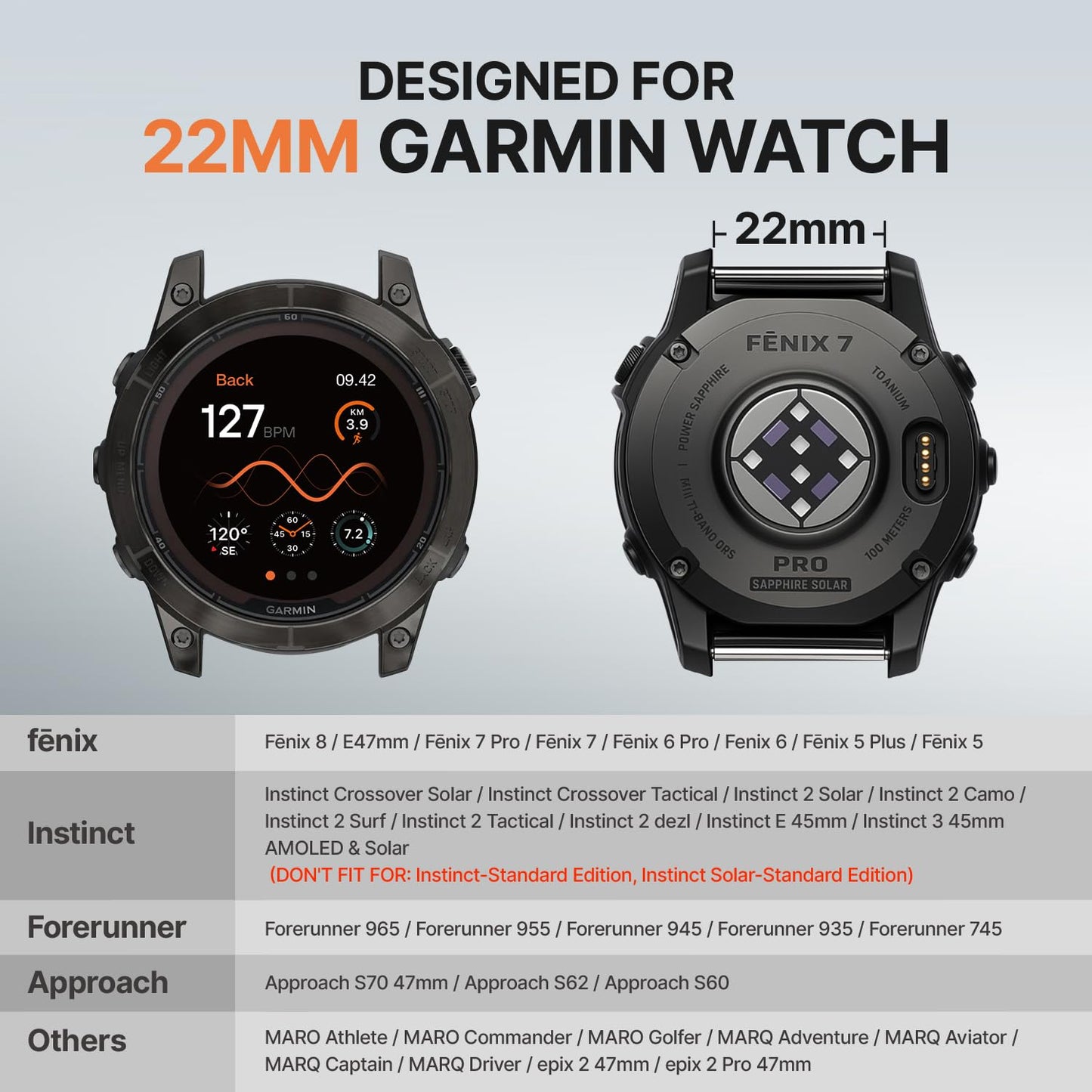 Bandletic Compatible with Garmin Instinct 2 3 Watch Bands, Rugged Tactical Nylon for Fenix 8 47mm/7/6 Pro/5 Plus, Quick Fit 22mm Strap Fit for Forerunner 965/955/945/935/Approach S70/S62/S60/Quatix