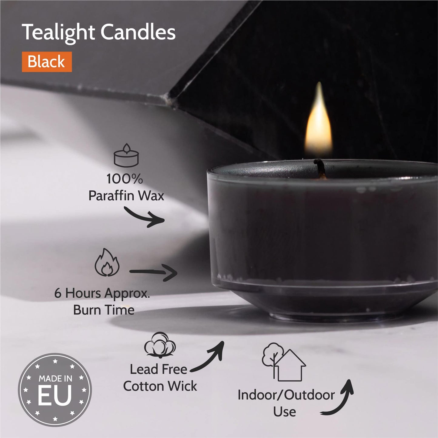 Hyoola Scented Tealight Candles - Black - 6 Hour Burn Time - 15 Pack - European Made - 1.9 Inch