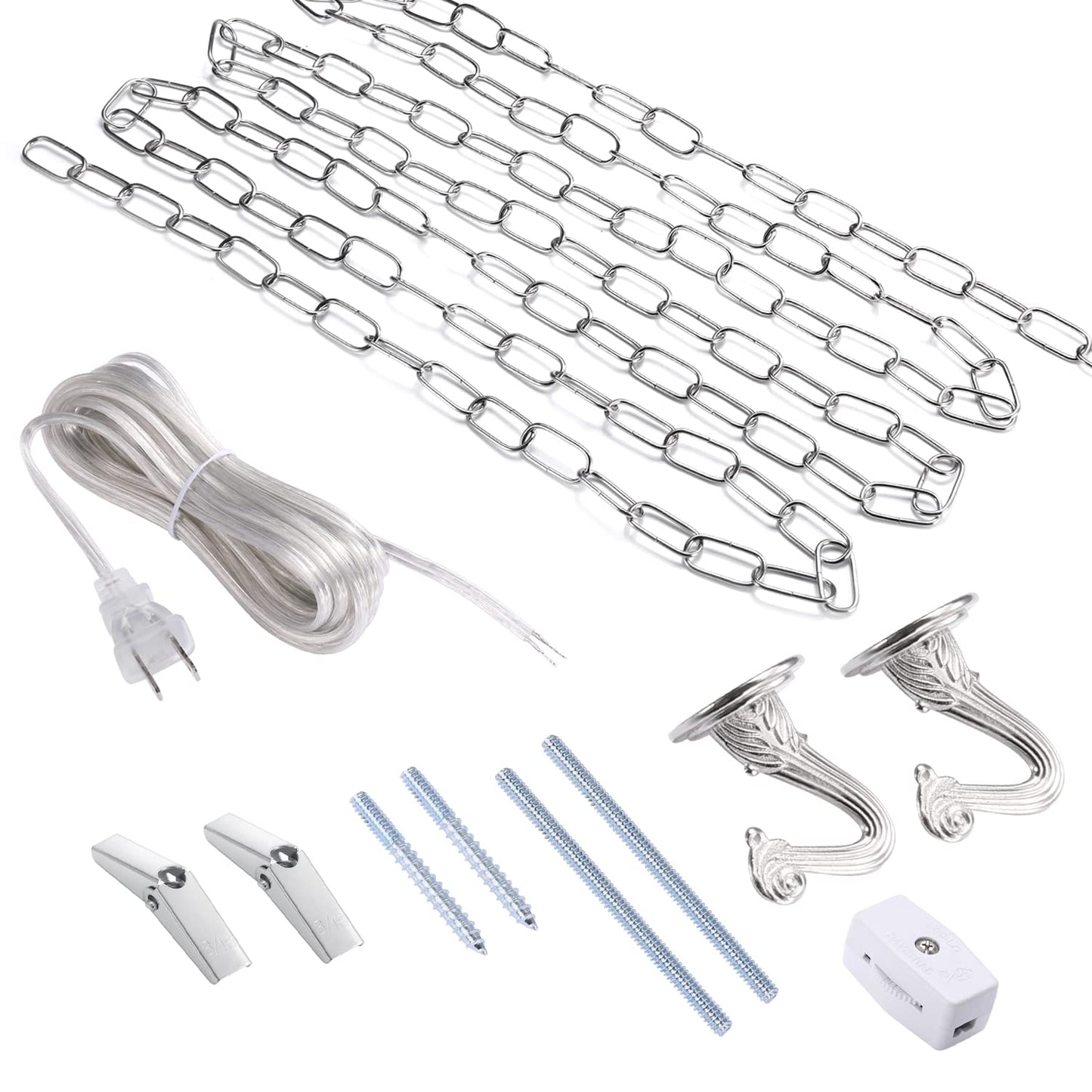 Canomo Swag Lighting Kit With 12 Feet Chandelier Chain And 15 Feet Cord  Instructions Included For Chandelier  Pendant Light And Ceiling Fan Light  Silver