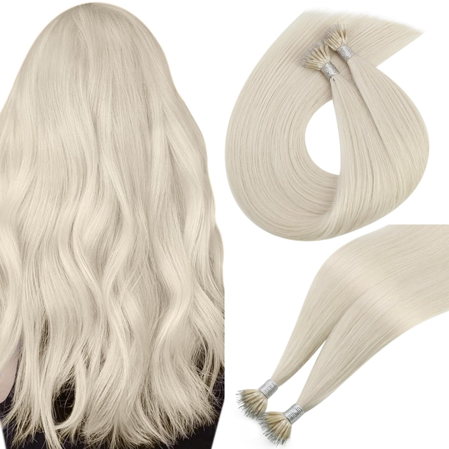 Easyouth Blonde Nano Hair Extensions Natural Nano Ring Hair Extension White Blonde Nanos Human Hair Extensions Comfort Fit 16 In