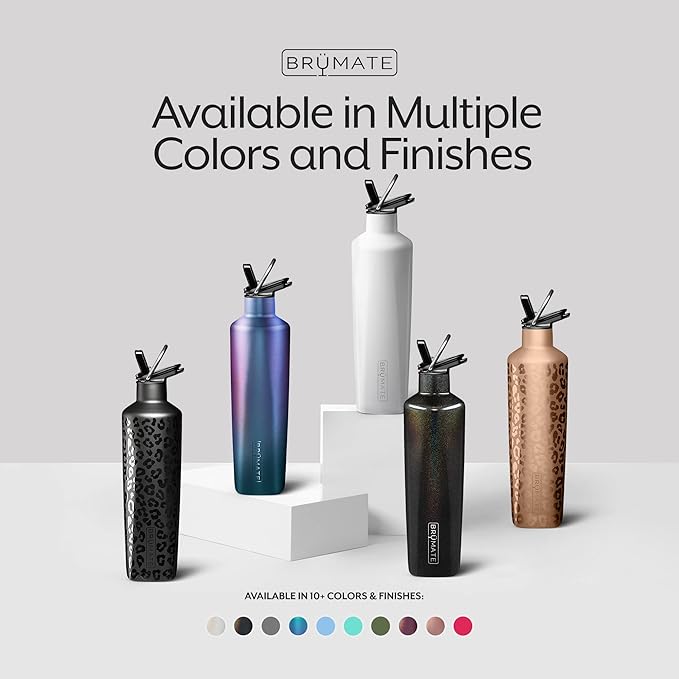 BrüMate ReHydration - 100% Leakproof 25oz Insulated Water Bottle with Straw - Stainless Steel Water Canteen (Rose Gold Leopard)