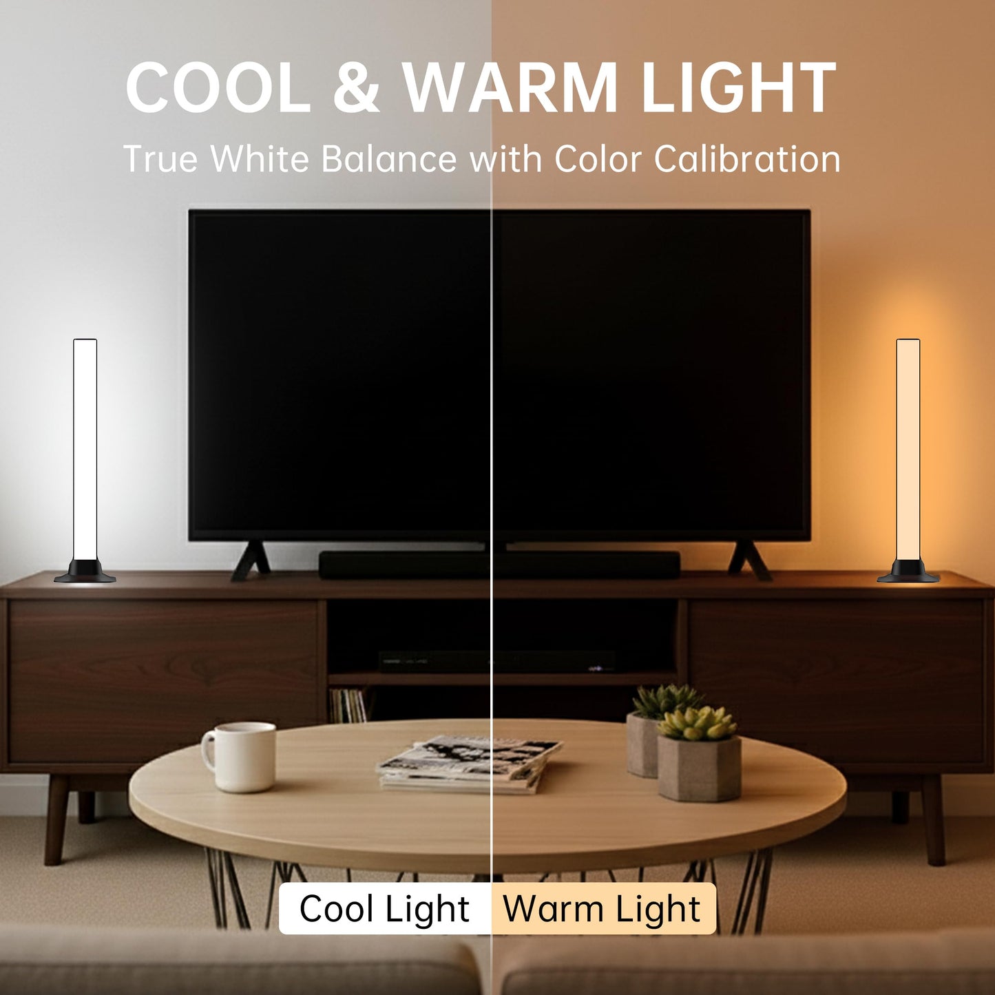 VUQ Light Bars with RGB+IC, 16.5-inch Bluetooth TV LED Backlight Suitable 45-85inch TVs, Smart TV Behind Lights with 16M Colors Scene and Music Modes for Gaming, Patry, Room Decotation