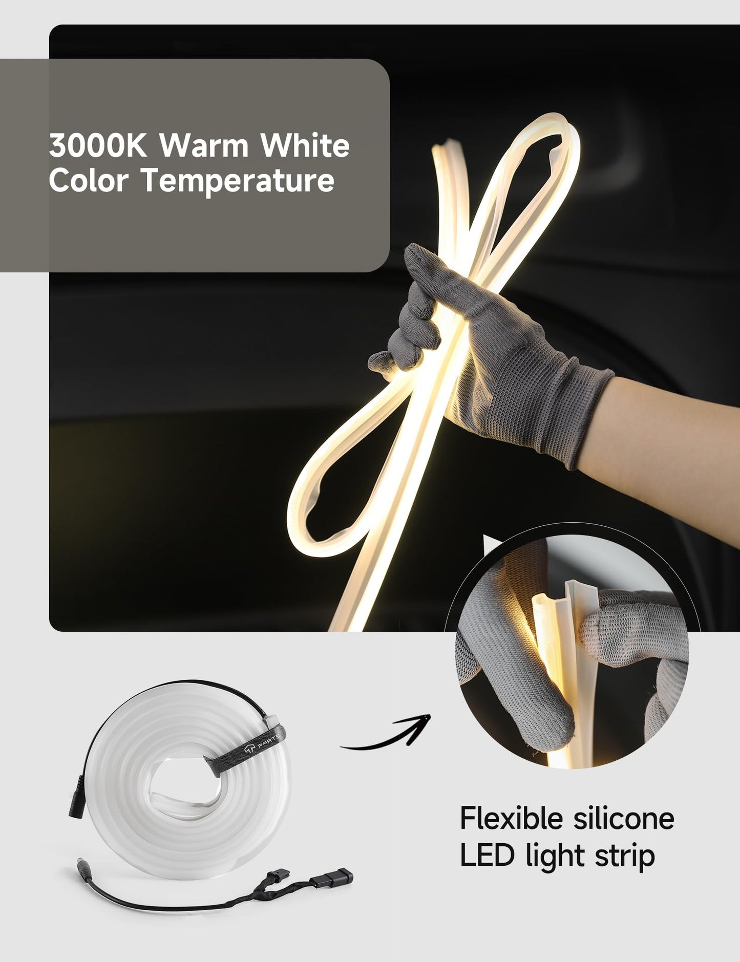 Tparts Frunk Led Strip For Tesla Model 3 Highland 2024 2025+ Flexible Silicone Waterproof Interior Lighting Bar  Easy Installation Tesla Front Trunk Accessories Ambient Lights