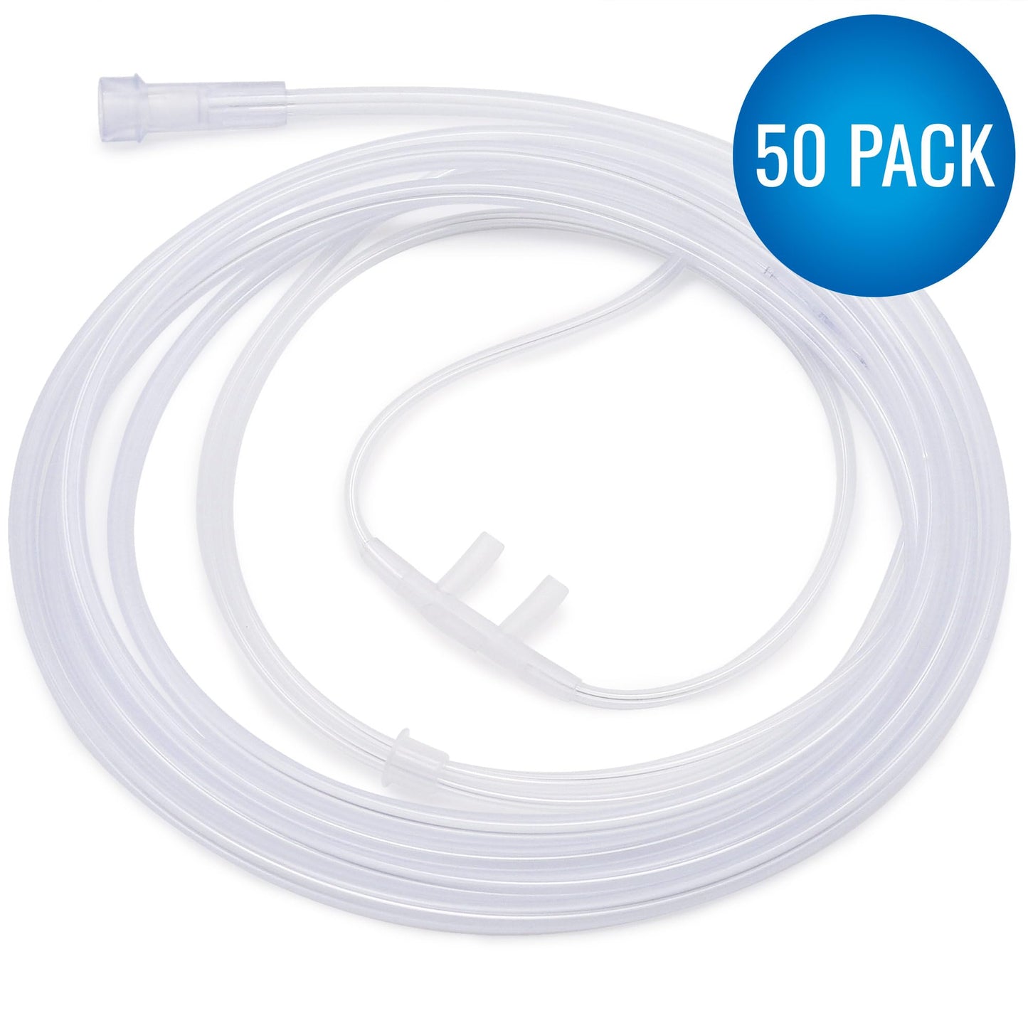 DMI [50 Pack] Gentle Feel 7 ft. Nasal Oxygen Cannula Tubing, Adult Size, Kink-Resistant Oxygen Tubing, Standard Connector, Individually Wrapped