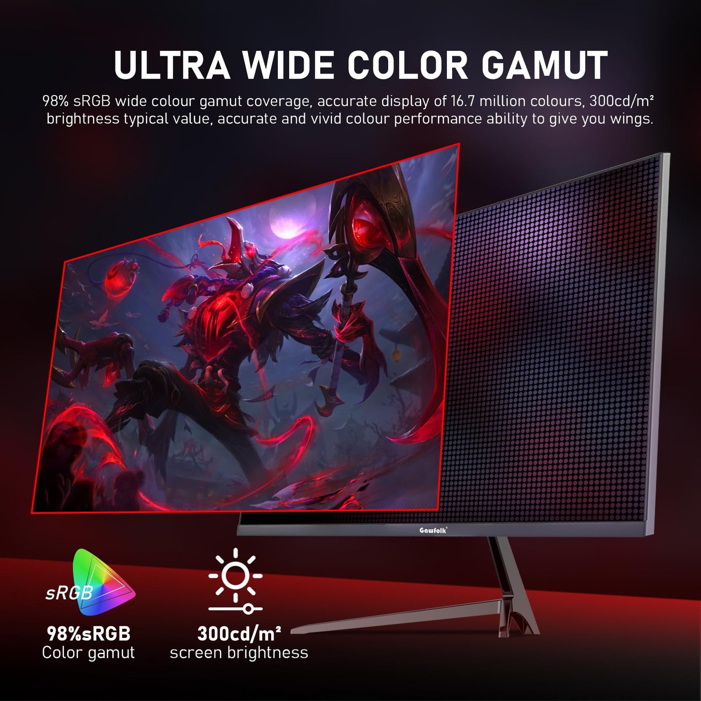 Gawfolk 27 inch 2K QHD(2560×1440) PC Screen, 165Hz Gaming Monitor, 1ms Without Bezel, FreeSync,98% sRGB, 178° Wide Viewing Angle, HDMI2.0、DisplayPort, 75 * 75MM Wall Mount Compatible - Black