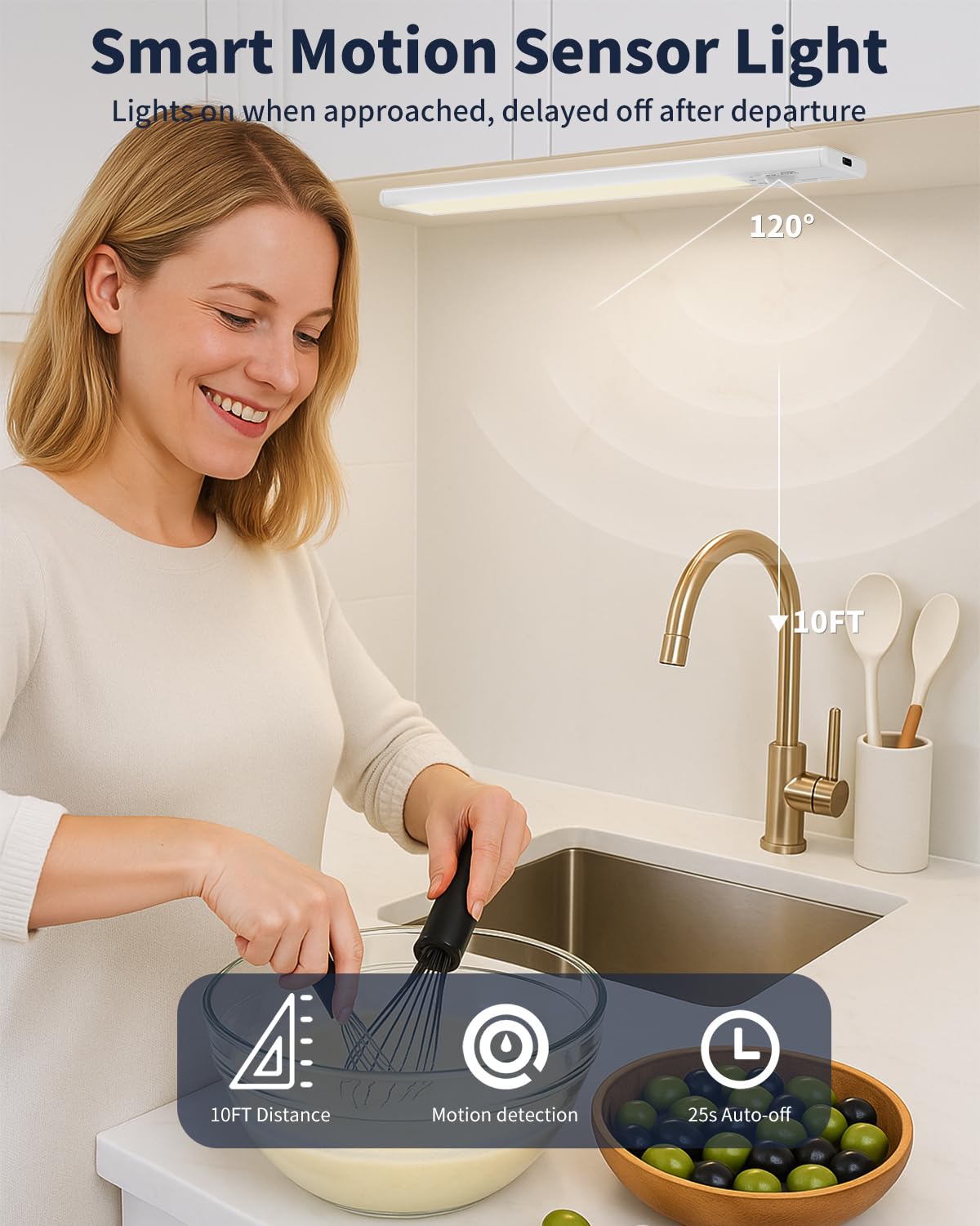 Fby Under Cabinet Lighting  12 Inch Motion Sensor Light Indoor  1800Mah Usb Rechargeable Closet Light  3 Color Temperature Operable Led Lights  Can Be Used For Wardrobes  Cabinets  Stairs (3 Pack)