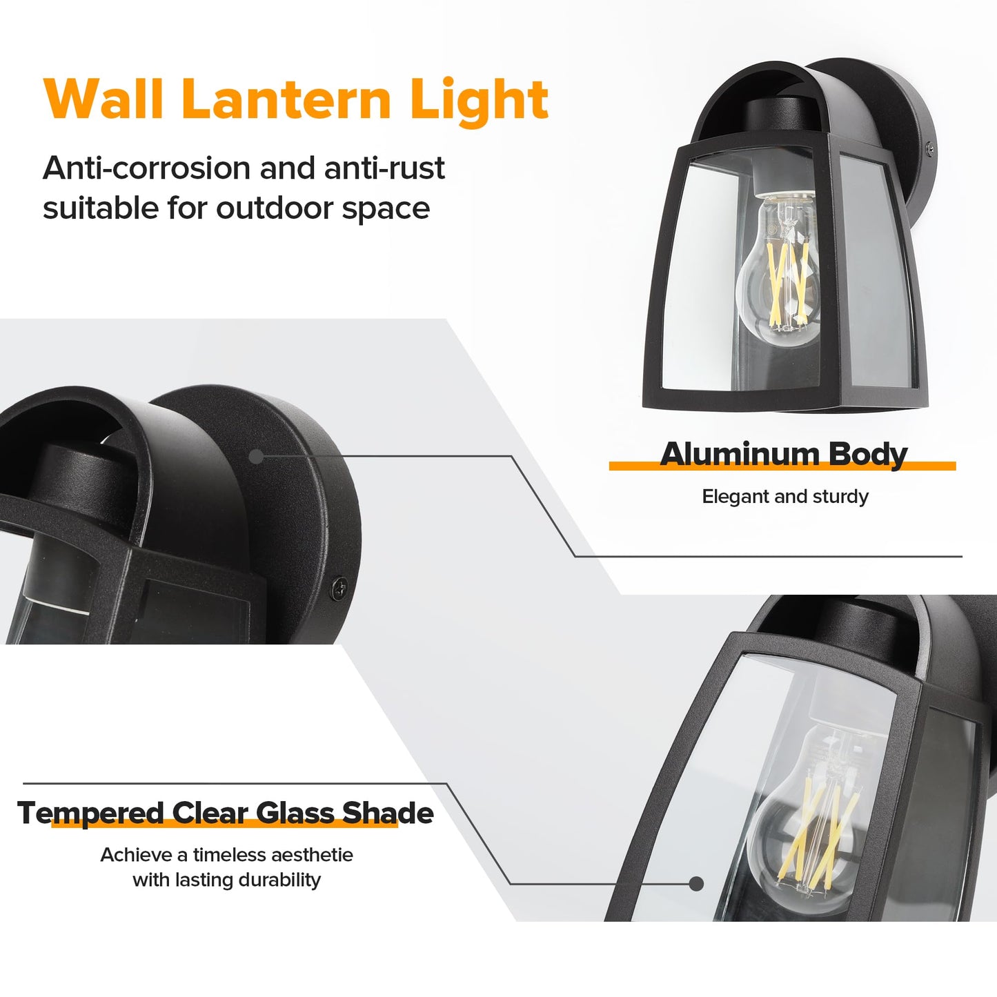 Lutec Outdoor Wall Light Fixtures  Exterior Waterproof Wall Lantern With Clear Glass Shade  Aluminum Modern Matte Black Porch Sconce Outdoor Lighting For Garage Entryway Yard