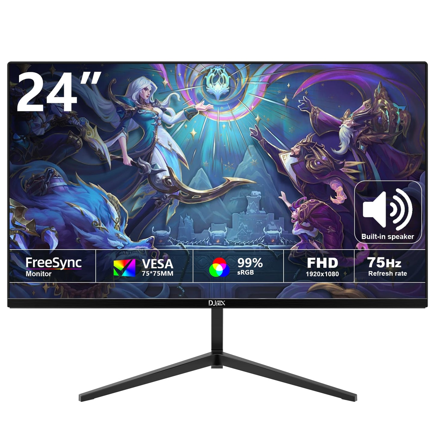 DJiEX 24 inch Gaming Computer Monitor FHD 1920x1080p 75Hz Refresh Rate 16:9 Aspect Ratio Ergonomic Tilt Sync Visual Experience for Work & Play Home Office Support Wall Mount Install（75 * 75mm）