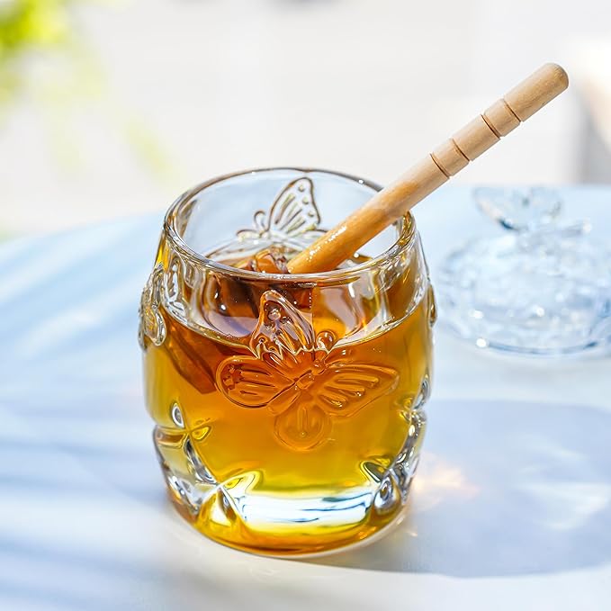 kanpura Clear Crystal Honey Jar with Dipper and Lid, Honey Bee Pot, 4.5oz Glass Honey Pot for Christmas Home Kitchen Decor