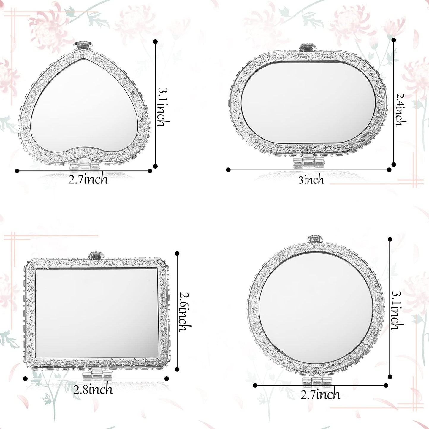 Blulu 8 Pieces Compact Mirror for Purse Flower Small Compact Mirror Gift Makeup Floral Pocket Retro Folding Portable Travel Acce