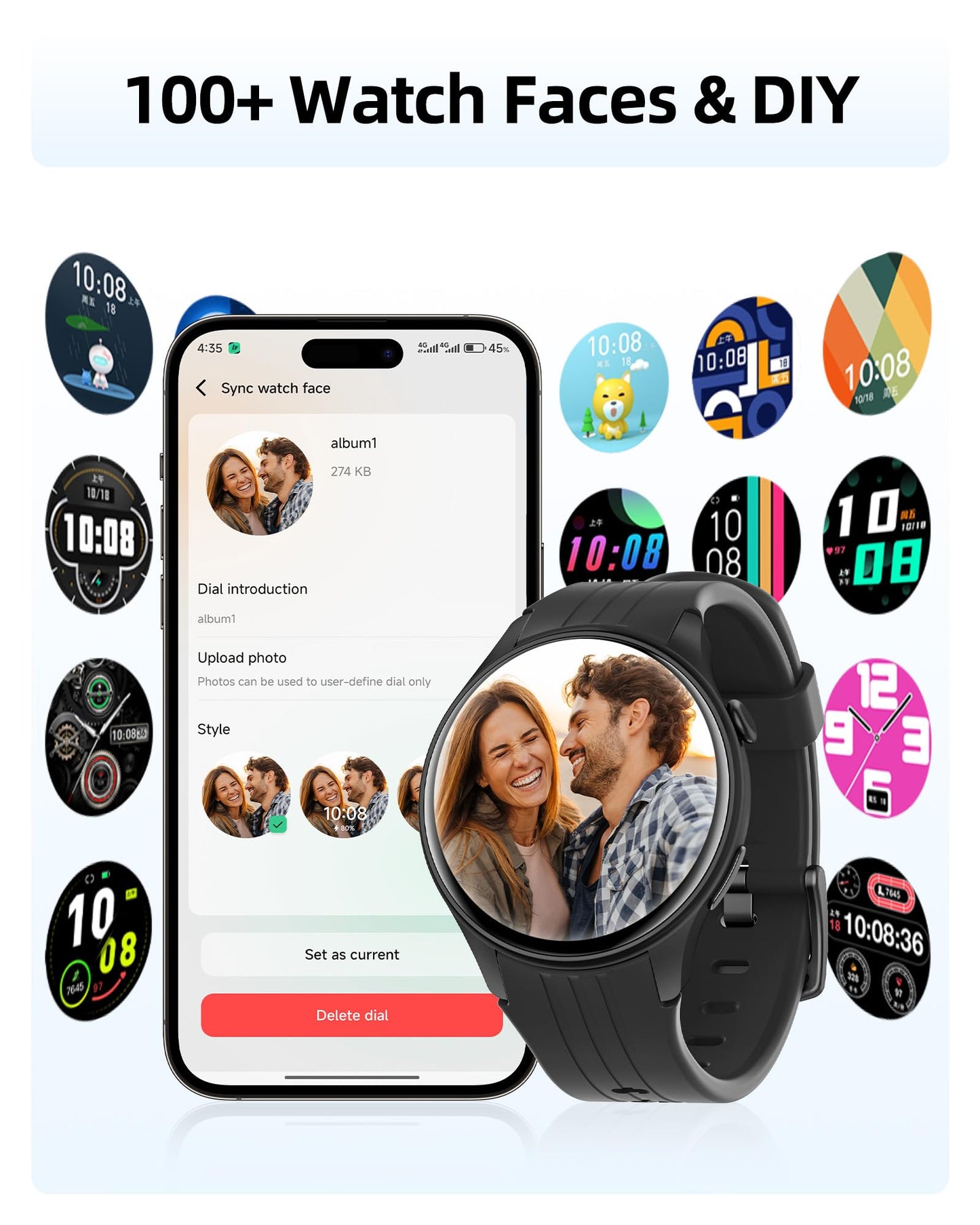 Parsonver Smart Watch for Men Women, Built-in GPS, Fitness Watch with Answer/Make Calls, 100+ Sport Modes, Heart Rate, Sleep Monitor, Pedometer, IP68 Waterproof, Smartwatch for Android & iPhone, Black