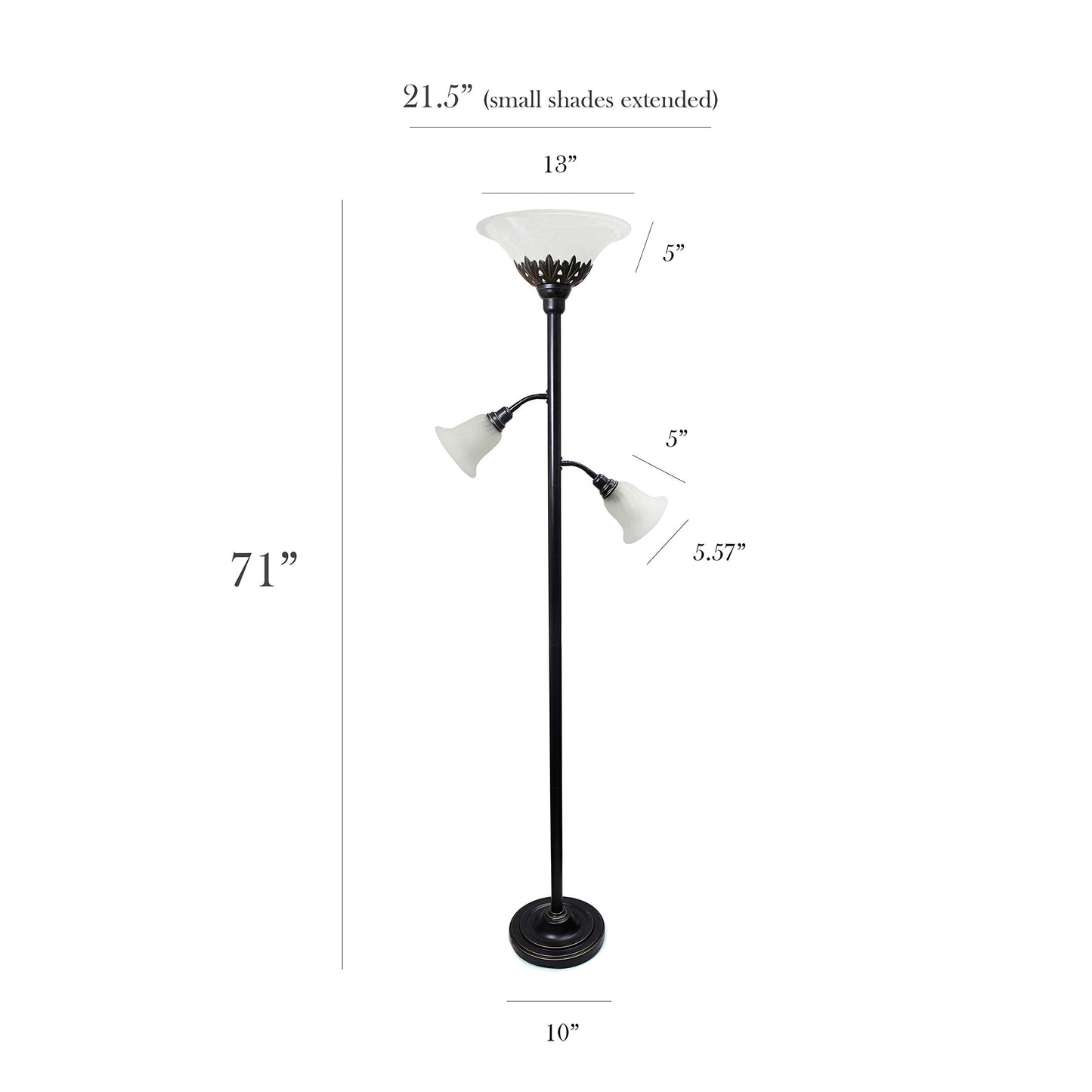 Elegant Designs LF2002-RBW Floor Lamp, 3 Light Scalloped Glass, Restoration Bronze, 13inL x 21.5inW x 71inH