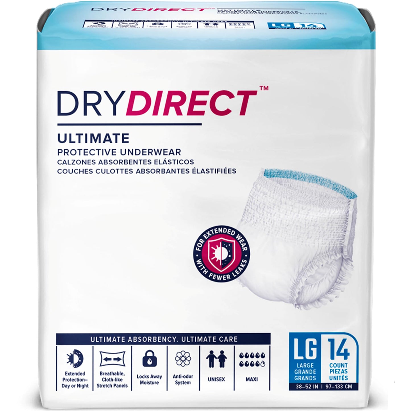 Dry Direct Ultimate Protective Underwear, Soft Cloth-Like Adult Diapers, Max Absorbency Disposable Incontinence Protection - Large (Pack of 14)