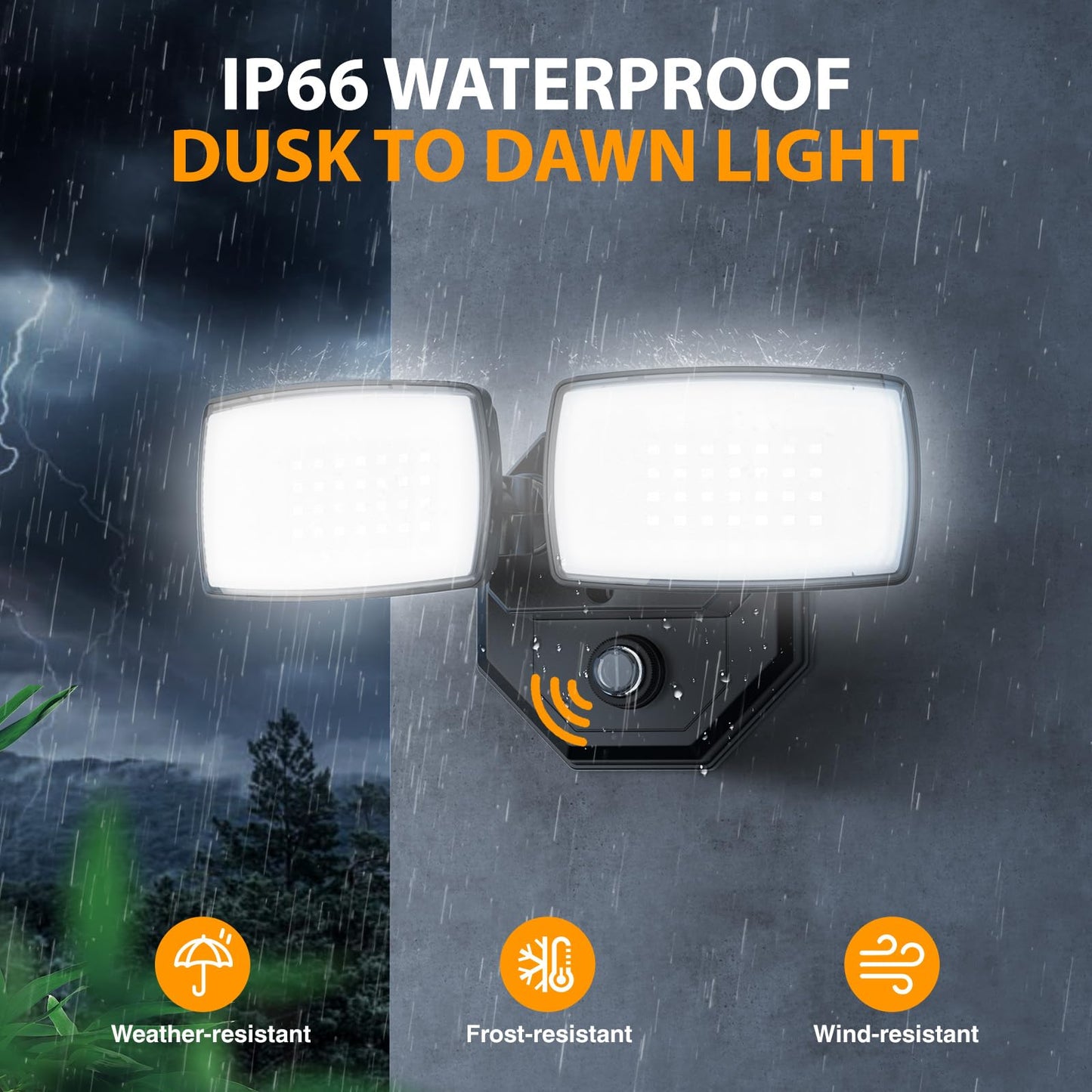 Onforu 32W 3200Lm Dusk To Dawn Outdoor Lighting 6500K Dual-Head Flood Light Outdoor With Photocell Ip66 Waterproof Security Lights Exterior Daylight Off And Night On Black Wall Light For Patio Garden