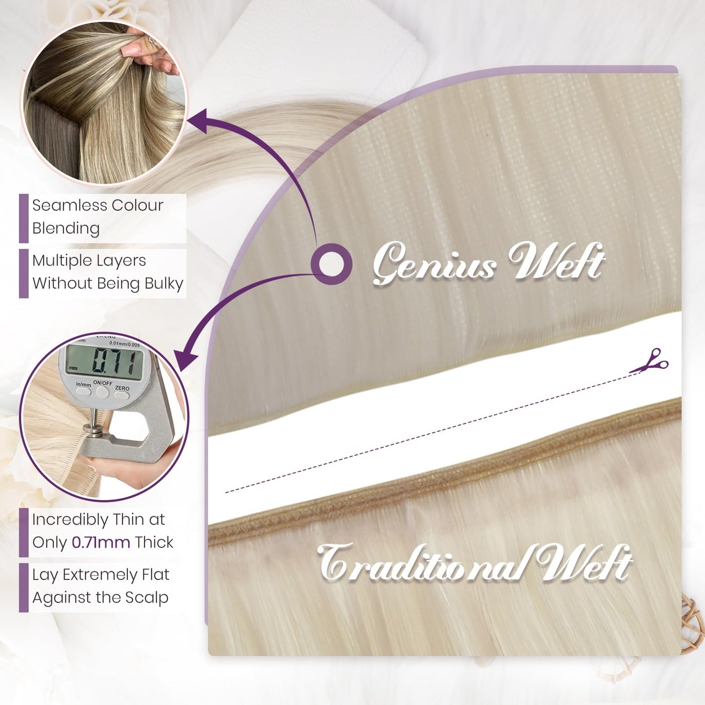 LaaVoo Hand Tied Weft Hair Extensions Human Hair Platinum Blonde Sew in Hair Extensions Real Human Hair Blonde Genius Weft Exten