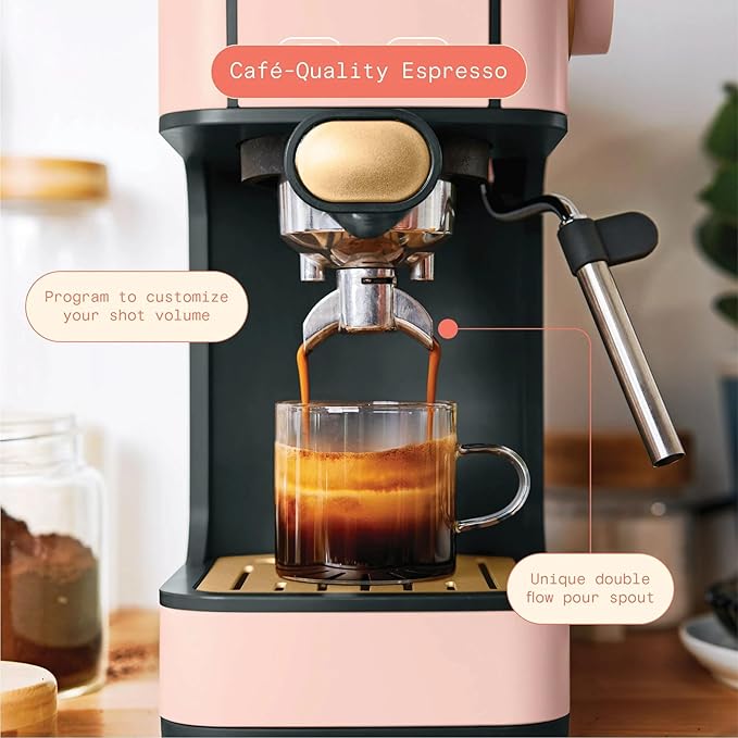 Beautiful 20-Bar Slim Espresso Machine | Single & Double Shot Programmable Brewing, Compact 4.7-in Width, Stainless Cup Warmer, Auto Shut-Off, 50 oz Tank (Rose)