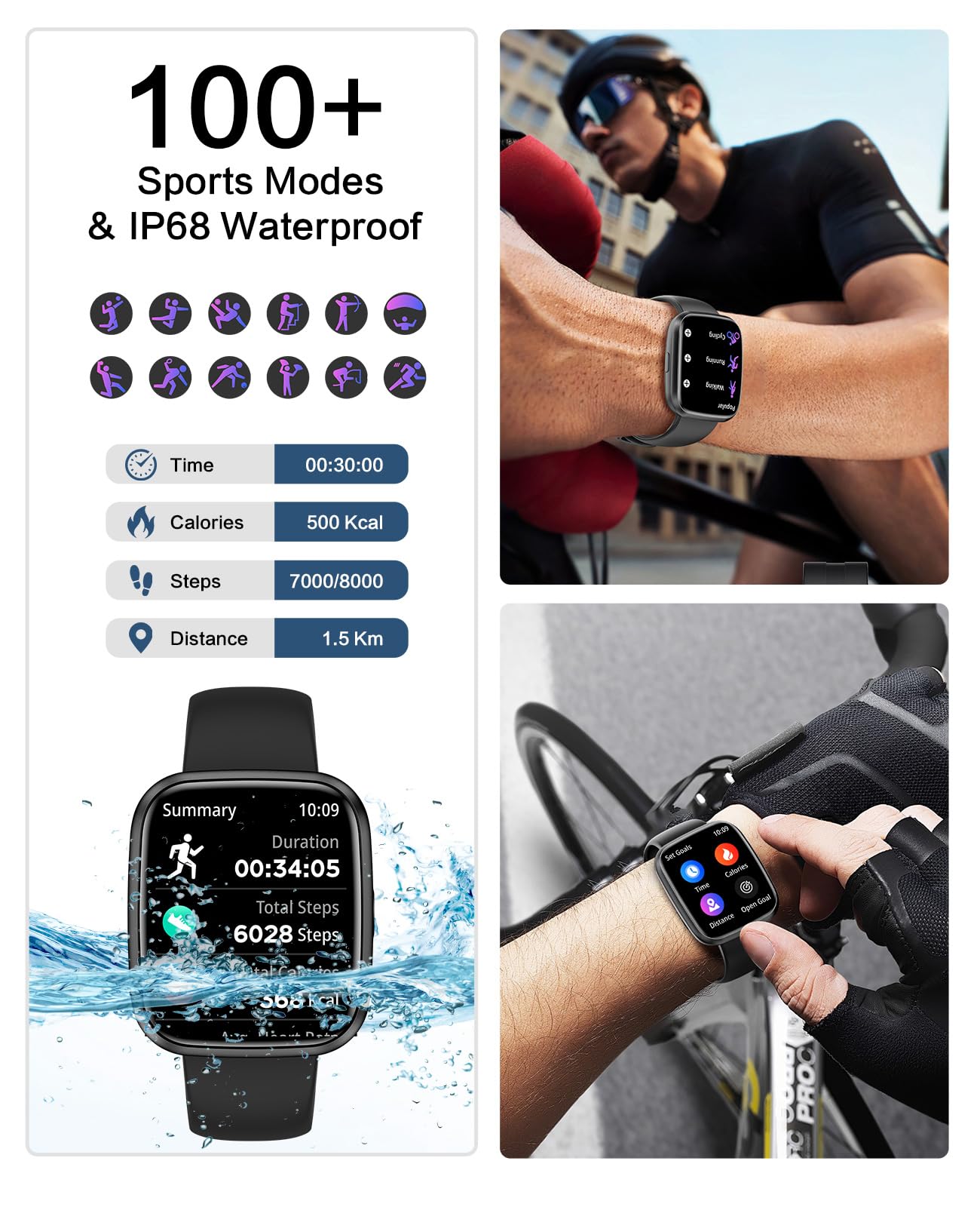 Smart Watches for Men/Women, 1.75" Bluetooth Call, AI Voice Smartwatch, 24/7 Heart Rate Monitor, Blood Pressure/SpO2/Sleep Tracker, IP68 Waterproof, 100+ Sports Fitness Tracker for Android iOS Black