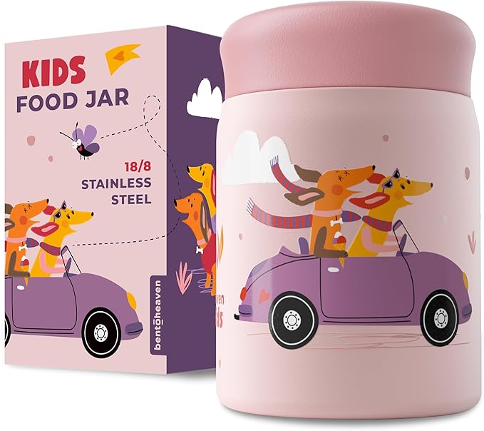 Bentoheaven Kids Food Jar (10oz) - Vacuum Insulated Food Container - Premium Double Wall Stainless Steel - Easy to Open - Keeps Soup & Food Hot/Cold - Lunch Box Thermos for Hot Food Kids (Coral Pink)