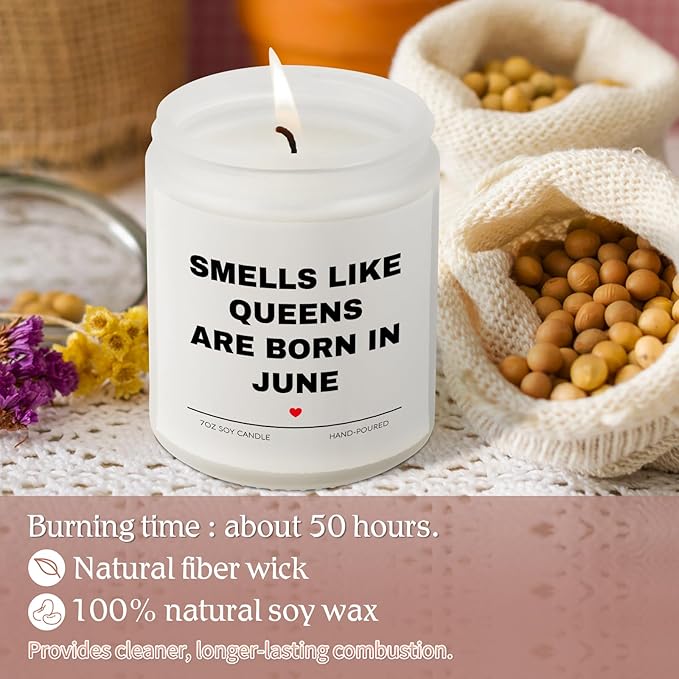 Birthday Gifts for Women, Queens are Born in June Candle, June Bday Gift Idea for Girl Female Sister Mom Aunt Friend, Smell Like Queens are Born in June Candle,7 OZ