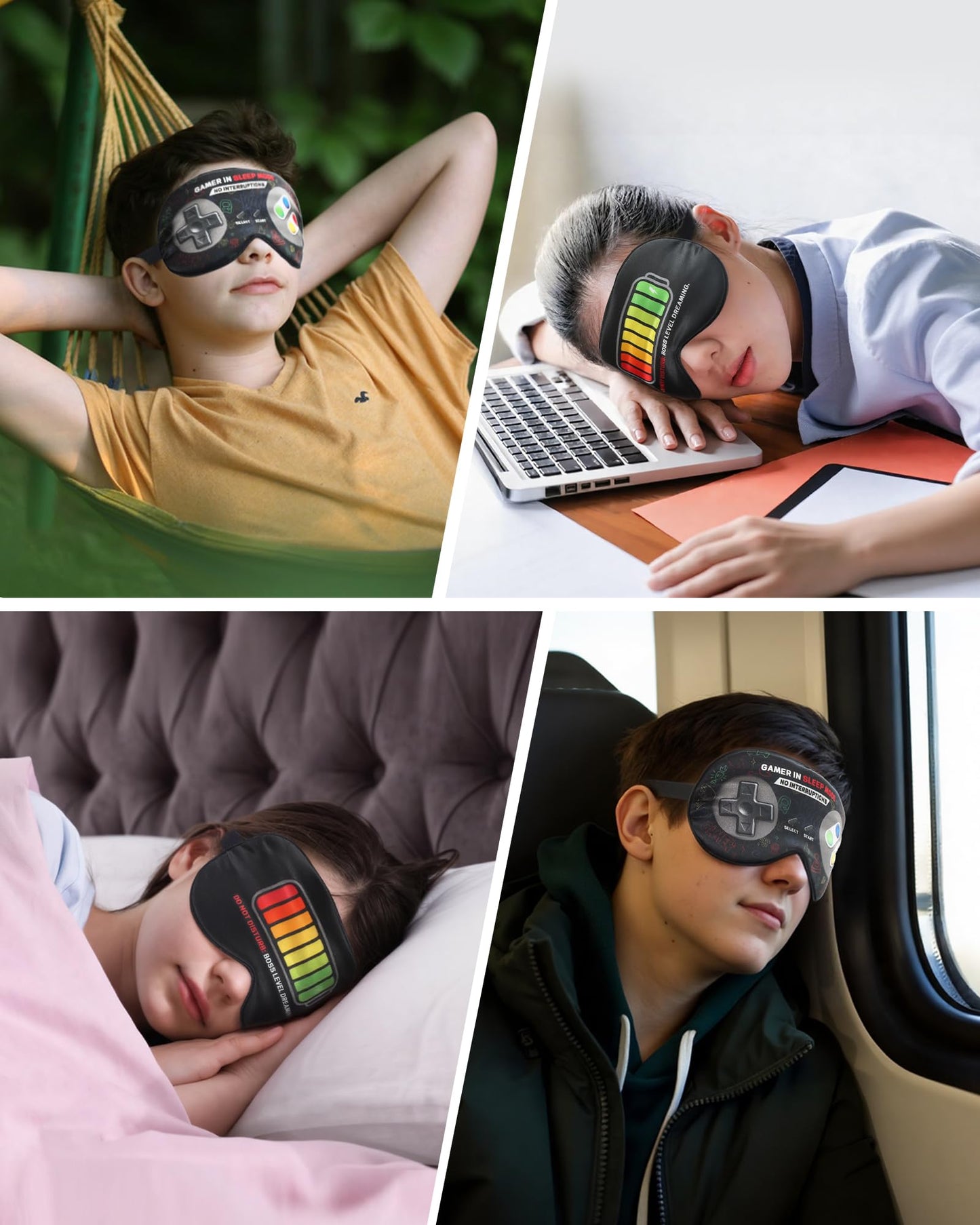 BeeVines 100% Real Mulberry Silk Sleep Mask 2 Pack, Original Design Game Themed Pure Silk Blackout Eye Cover for Kids & Adults, Adjustable Strap, Skin-Friendly Eye Mask, Reduce Puffy Eyes, for Travel