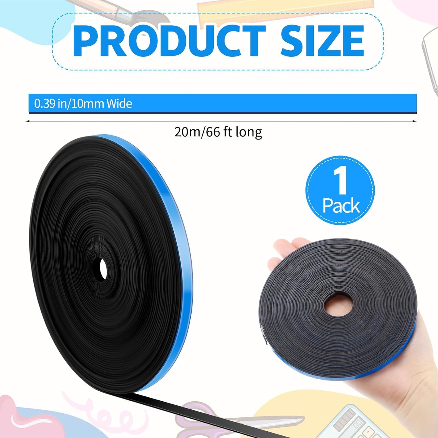 Magnetic Tape Roll Thin Strips, 0.39 Inch x 66 Feet Magnetic Board Dividers Whiteboard Graphic Decorative Tape Marking Line for Classroom Office Art Accessories(Blue)