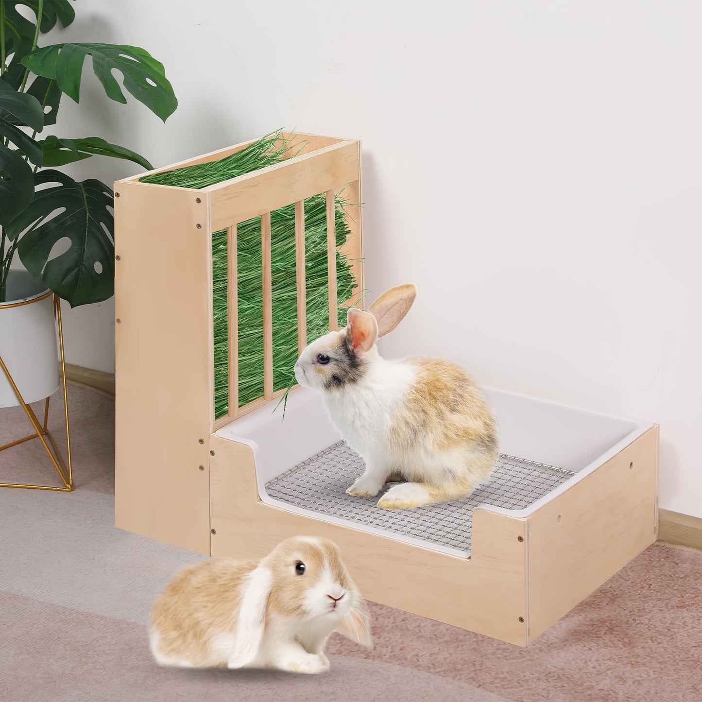 Essenhome Large 2-in-1 Rabbit Hay Feeder & Litter Box Set, Wood, Mess Proof, for Guinea Pigs, Chinchillas, Hamsters, and Rabbits