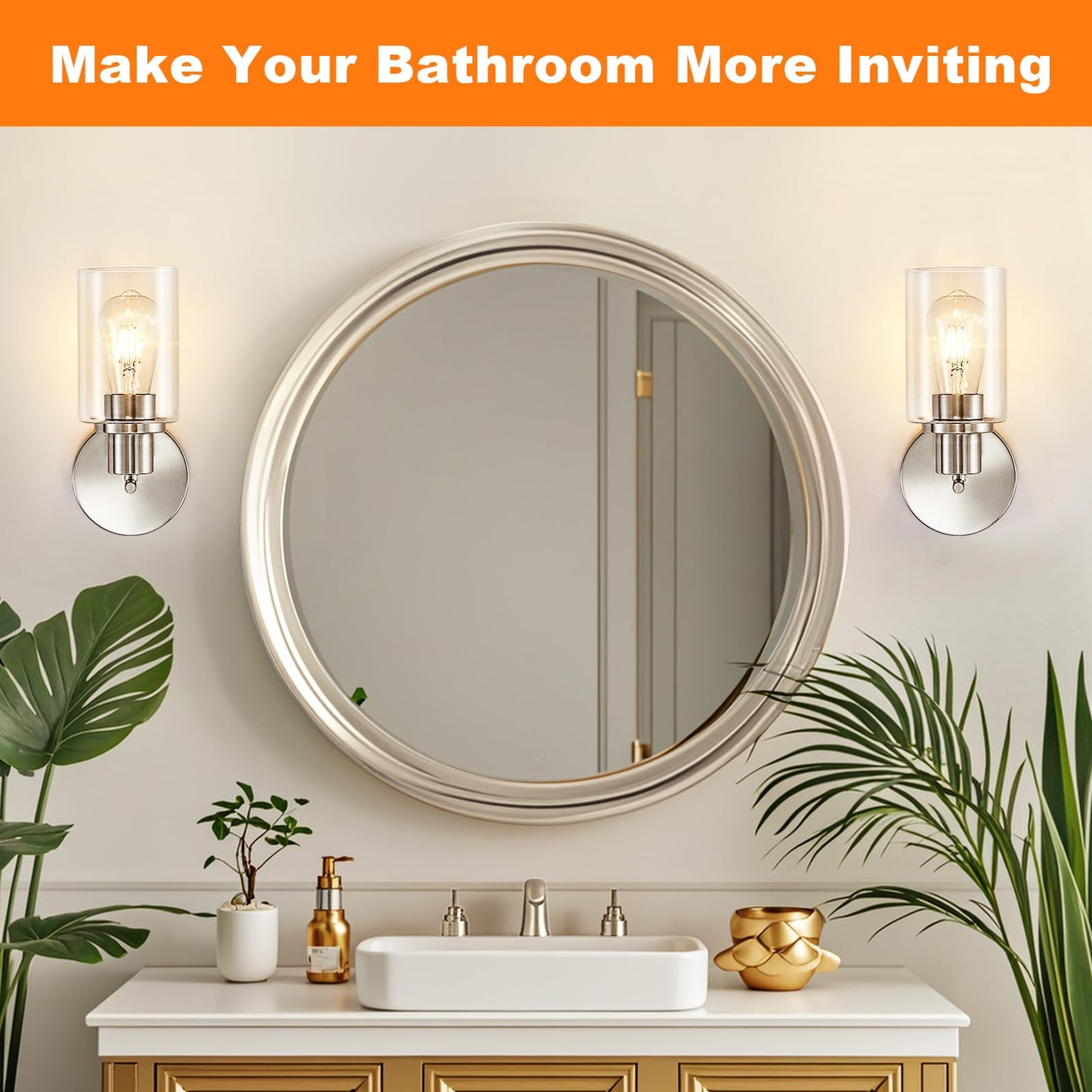 DINGLILIGHTING DLLT 4-Light Bathroom Light Fixtures - Brushed Nickel Metal Vanity Lights with Clear Glass Shade