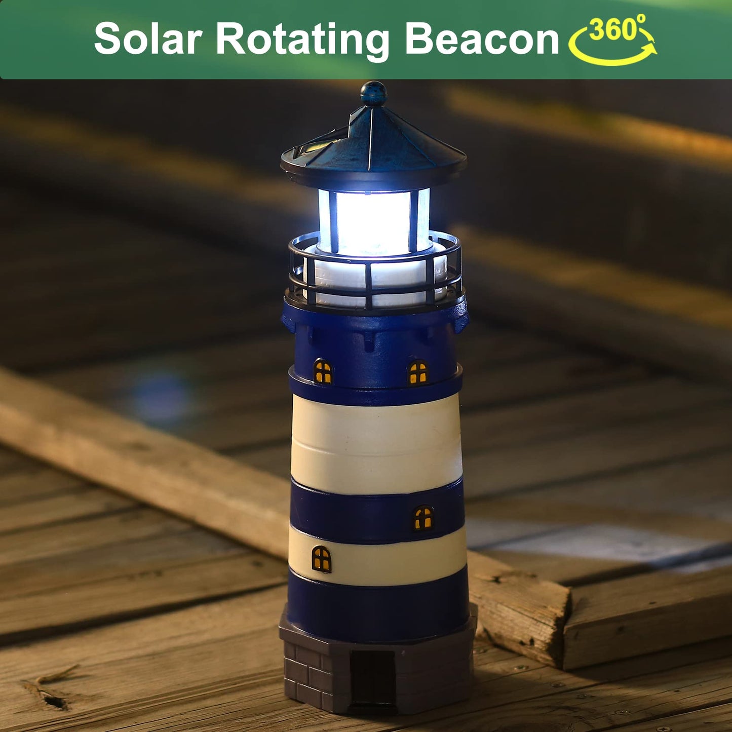 WDLFCGC Solar Powered Lighthouse - 12in Rotating Beacon, Vinyl, Blue2, Model 3130B