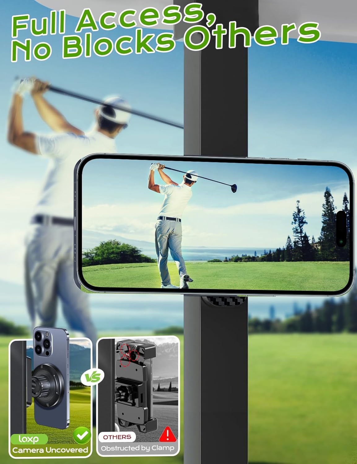 N56 Magnetic Golf Cart Phone Holder Mount Compatible With MagSafe for iPhone 17-12 Pro Max Plus Fits Club Car, EZGO, Yamaha, Icon, Golf Cart Accessories Gift for Men Women Business Partner Friend