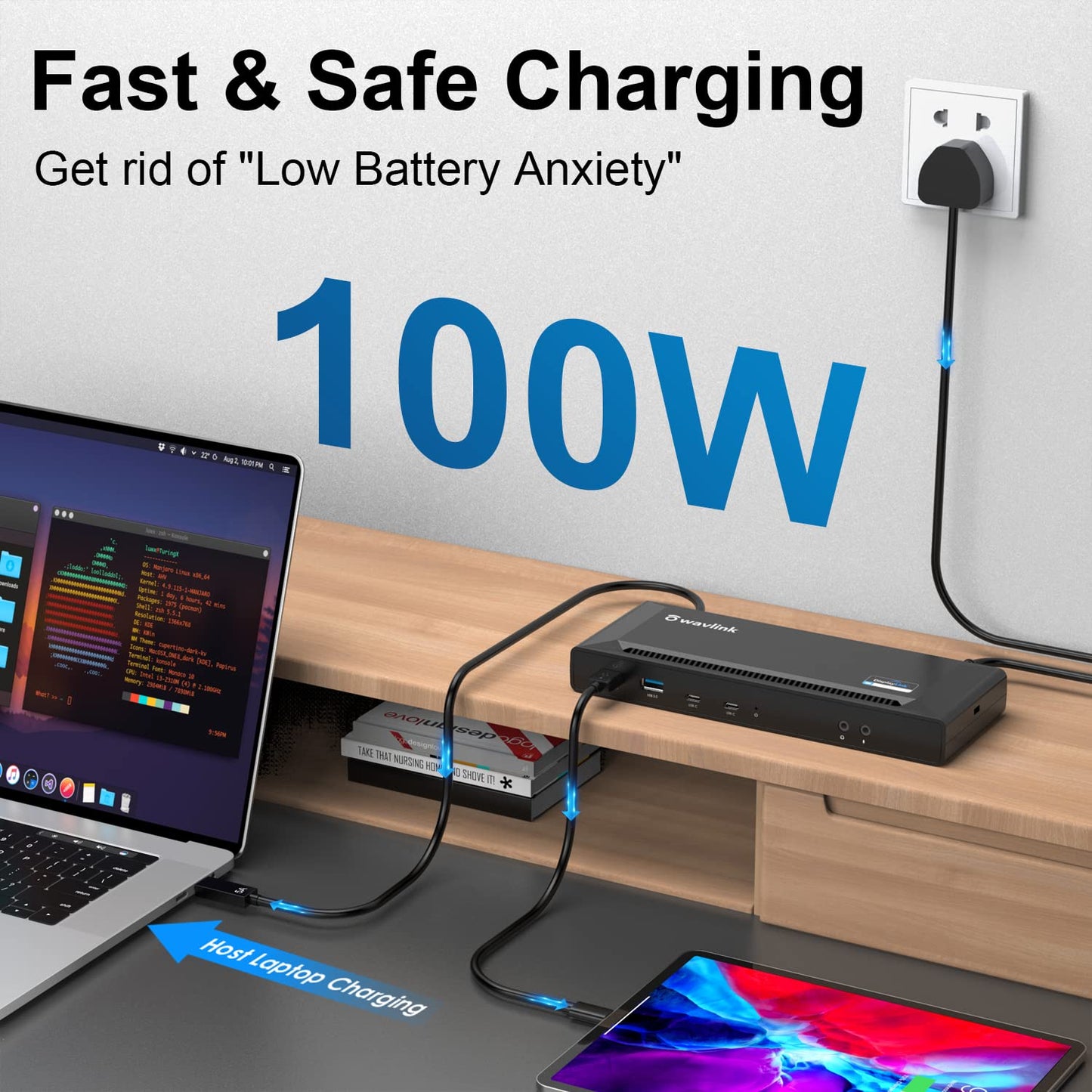 Wavlink 4K Universal Usb C Docking Station Dual Monitors, Displaylink Dock, 100W Pd Charging For Macbook M1/M2, Thunderbolt 4/3,
