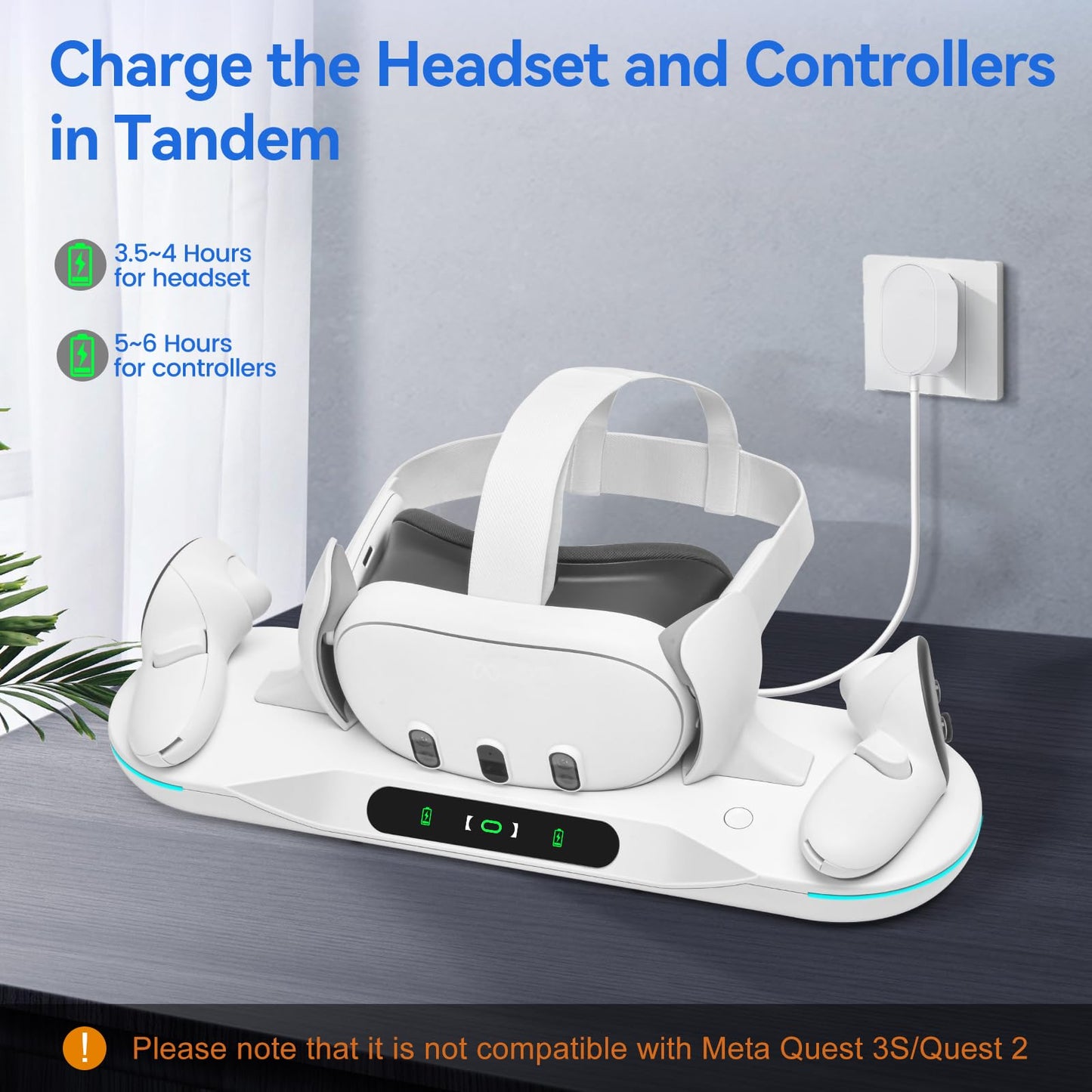 Lampelc Charging Dock for Meta Quest 3, Auto-Clamping Fast Charging Station VR Charger Stand for Headset Controllers Accessories, with 2 Rechargeable Batteries, LED Display
