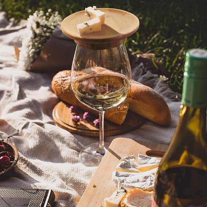 Wine Glass Charcuterie Topper, 2024 4Pcs New Wine Glass Charcuterie Board Topper, Bamboo Wine Glass Topper - Prevent Red Wine From Splashing, Charcuterie Wine Glass Topper, Gift for Wine Lovers (4)