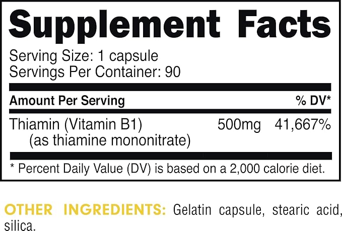 Bucked Up Vitamin B1 500mg Capsules, Essentials (90 Servings)