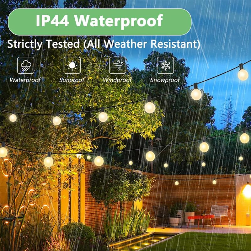 SUNSGNE Outdoor Patio String Lights G40, 25Ft, 27 Frosted White Globe Bulbs, Waterproof, Black Wire