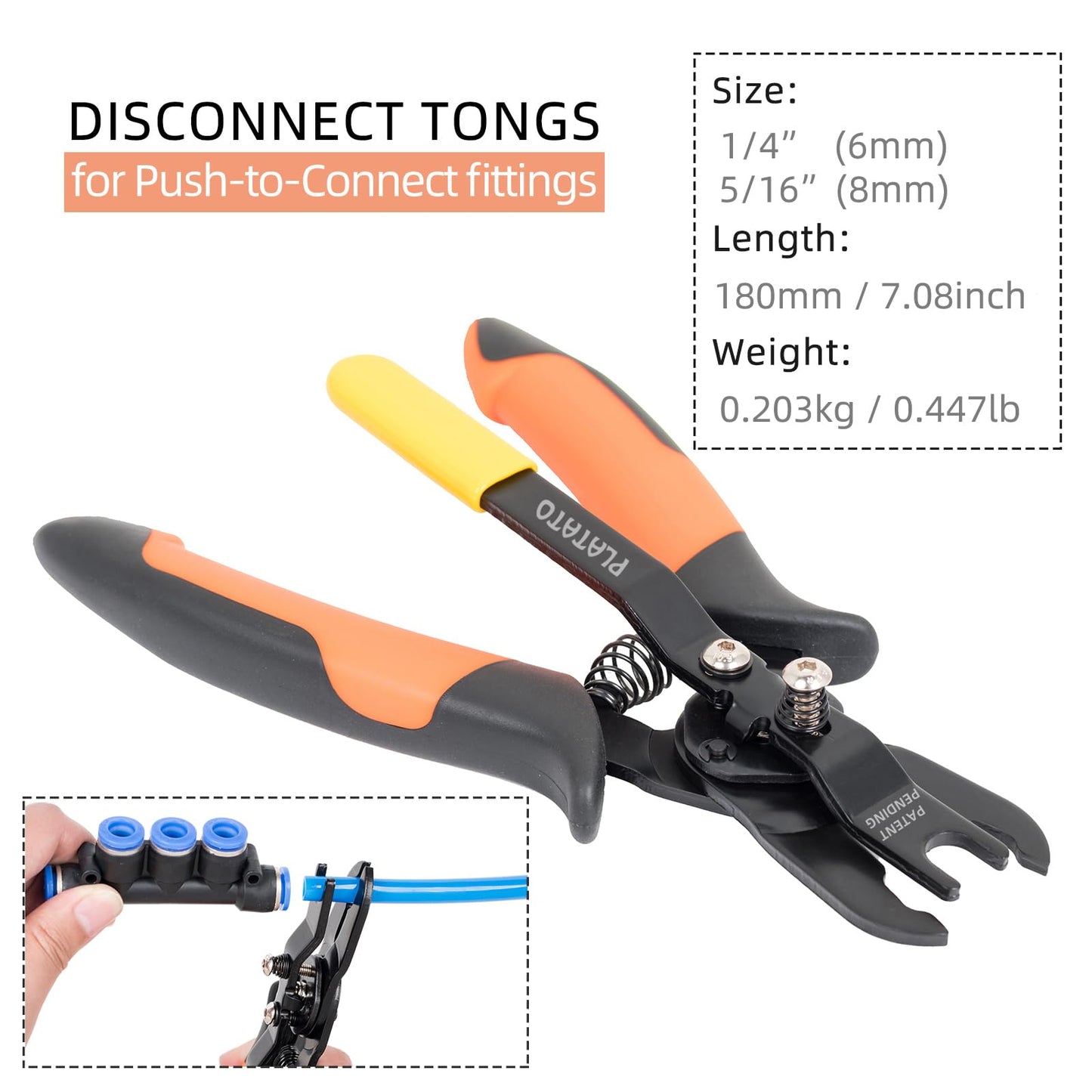 PLATATO Push to Connect Fittings Disconnect Tong Tool for Removing Push-fit Pneumatic Fittings 1/4”, 5/16” (6mm, 8mm) Quick Connect Air Hose Fittings Removal Tool