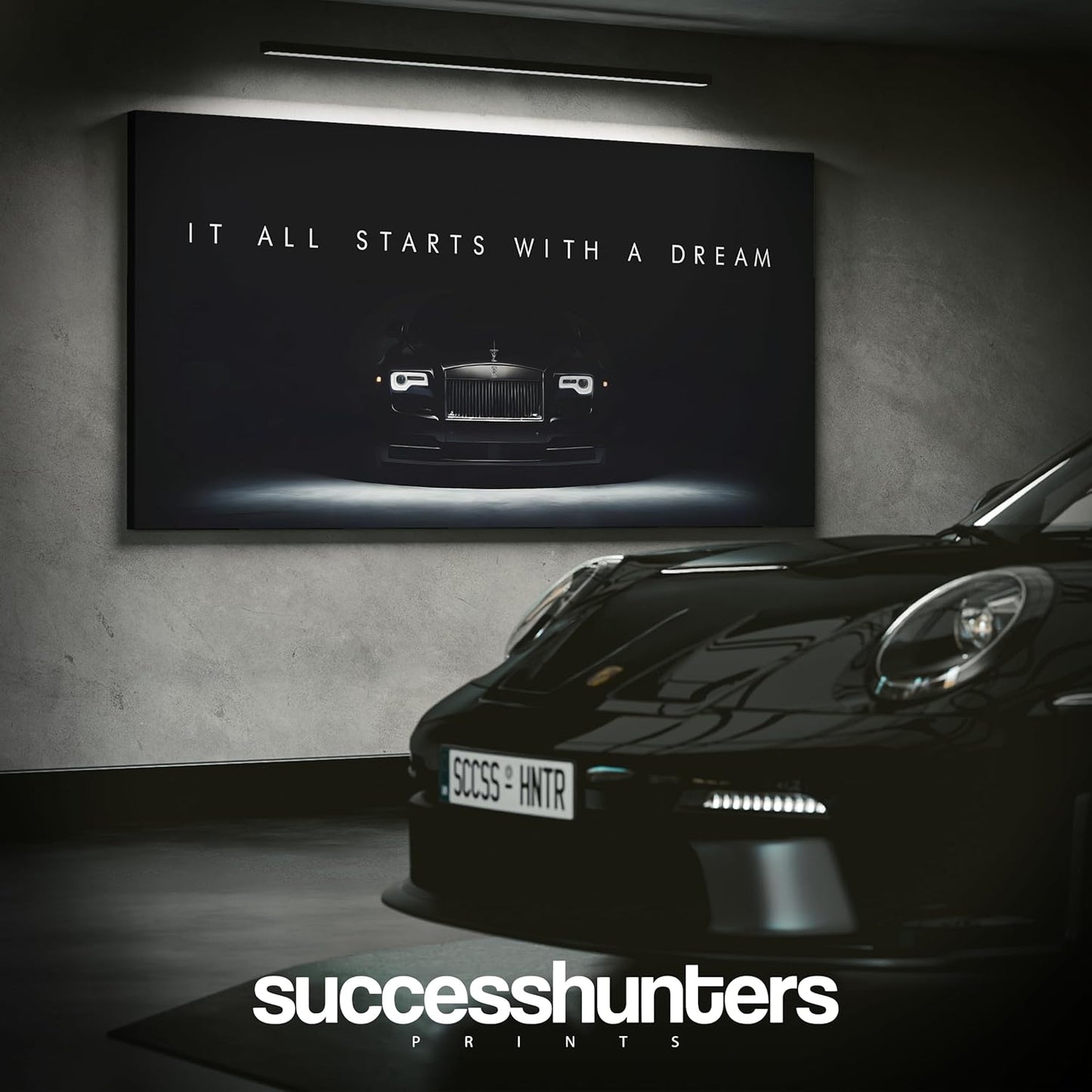 Motivational Wall Art for Office, Super Car Art Canvas, Inspirational Automotive Decor for Rolls Royce Sportscar Lovers, Motivational Wall Decor for Office and Home, Inspiring Car Poster (60 X 30 in)