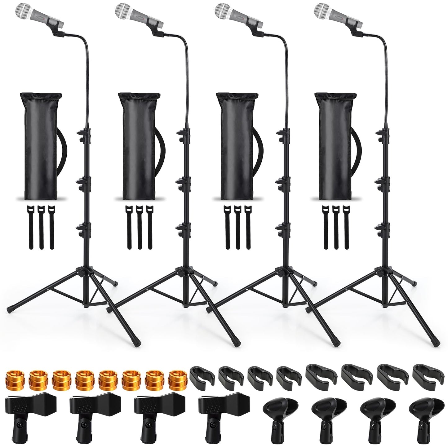 Relaxweex 4 Pcs Tripod Microphone Stand Boom Arm Floor Mic Stand Microphone Holder Adjustable Height 24-67 Inch With 4 Carrying