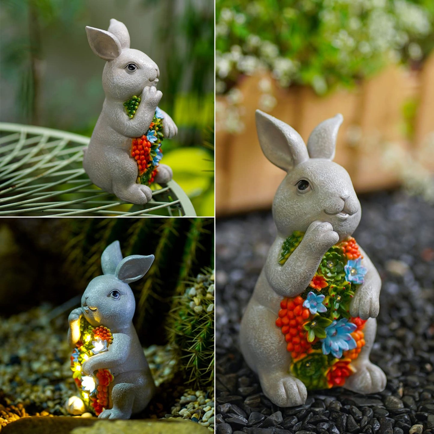 Nacome Solar Garden Outdoor Statues Bunny with Succulent and 7 LED Lights – Lawn Decor for Patio, Balcony, Yard Ornament - Chrismtas Gifts for Mom Grandma