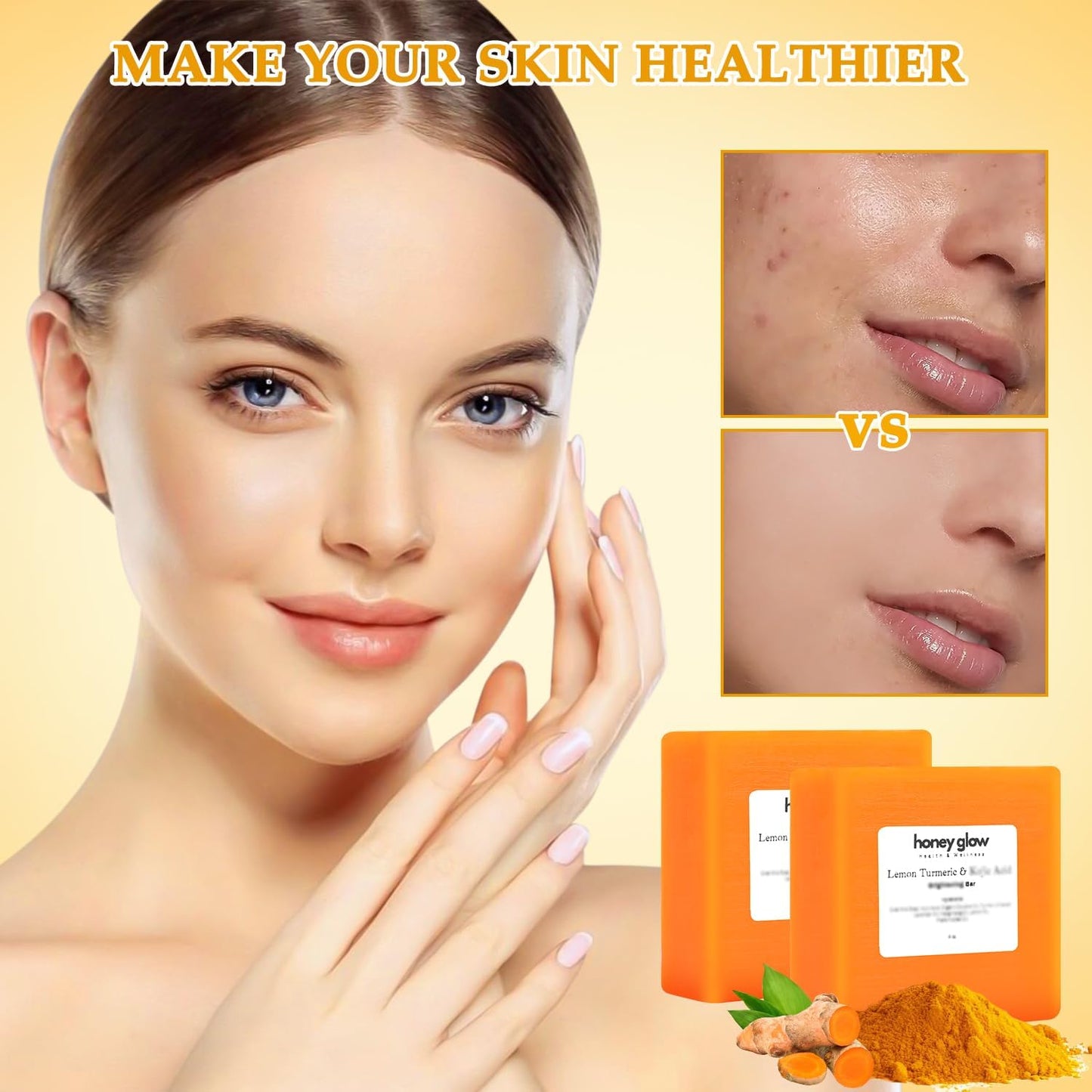 cijikos Honey Glow Lemon Turmeric Kojic Soap Bar, Honey Glow Turmeric Soap, Lemon Kojic Soap, Turmerices Soapes Bar for Face & B
