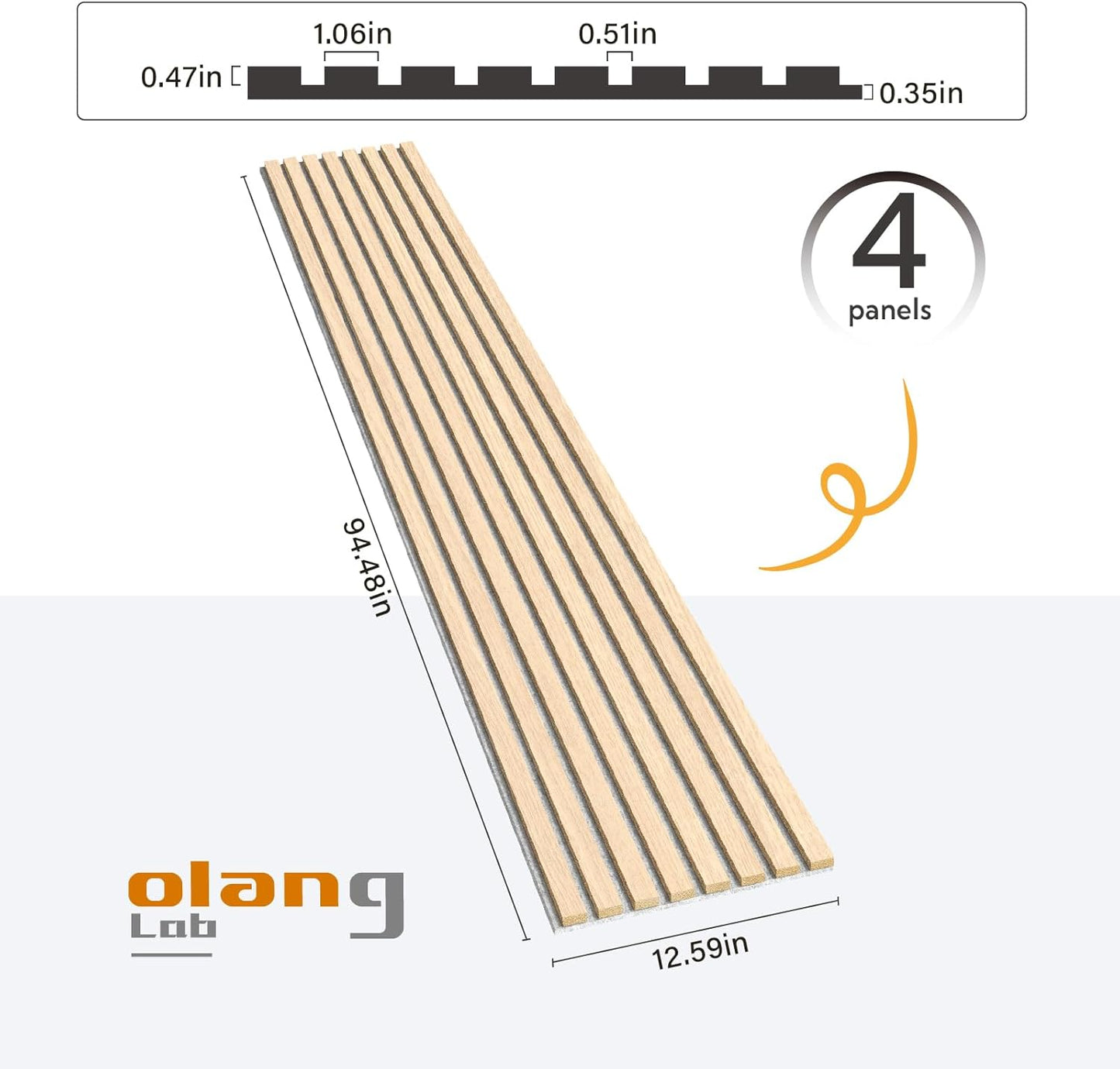 Olanglab Wood Slat Wall Panels, Wooden Wall Panels, 94.5"x12.6" Each 3D Wall Panels for Interior Wall Decor, 4 Pack in Total 94.5"x50.4" (Light Oak-Grey Felt)