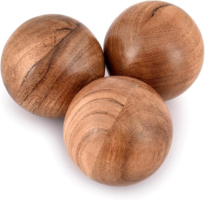 NIRMAN Decorative Acacia Wood Round Balls Set of 3 for Christmas Decorative Bowls Table Centerpiece | Coffee Table and Hou...