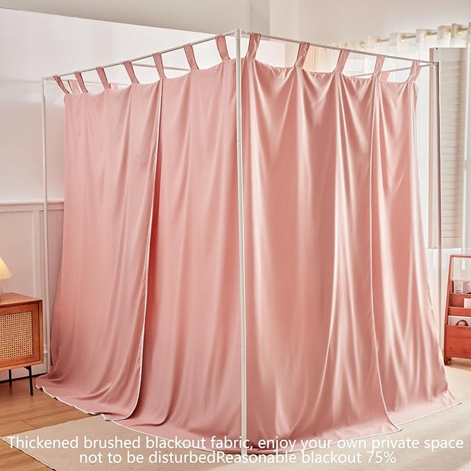 AIKASY Bean Paste Canopy Bed Curtains with Top Ties and Tie Backs for Bedroom Decoration - Twin Size Bed Curtains with Windproof and Lightproof Features