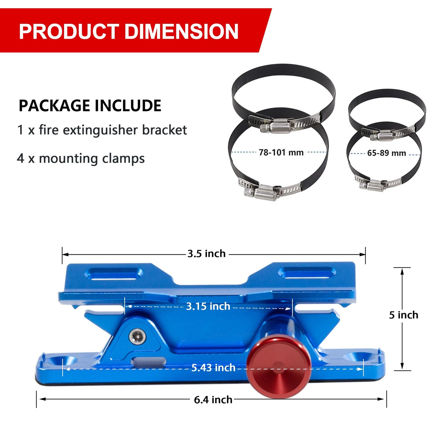 Quick Release Car Fire Extinguisher Mount – Blue Adjustable Aluminum Roll Bar Bracket Compatible with Jeep Wrangler (TJ/JK/JL/JKU), UTVs (Polaris RZR, Ranger, Can-Am X3), Trucks & Off-Road Vehicles