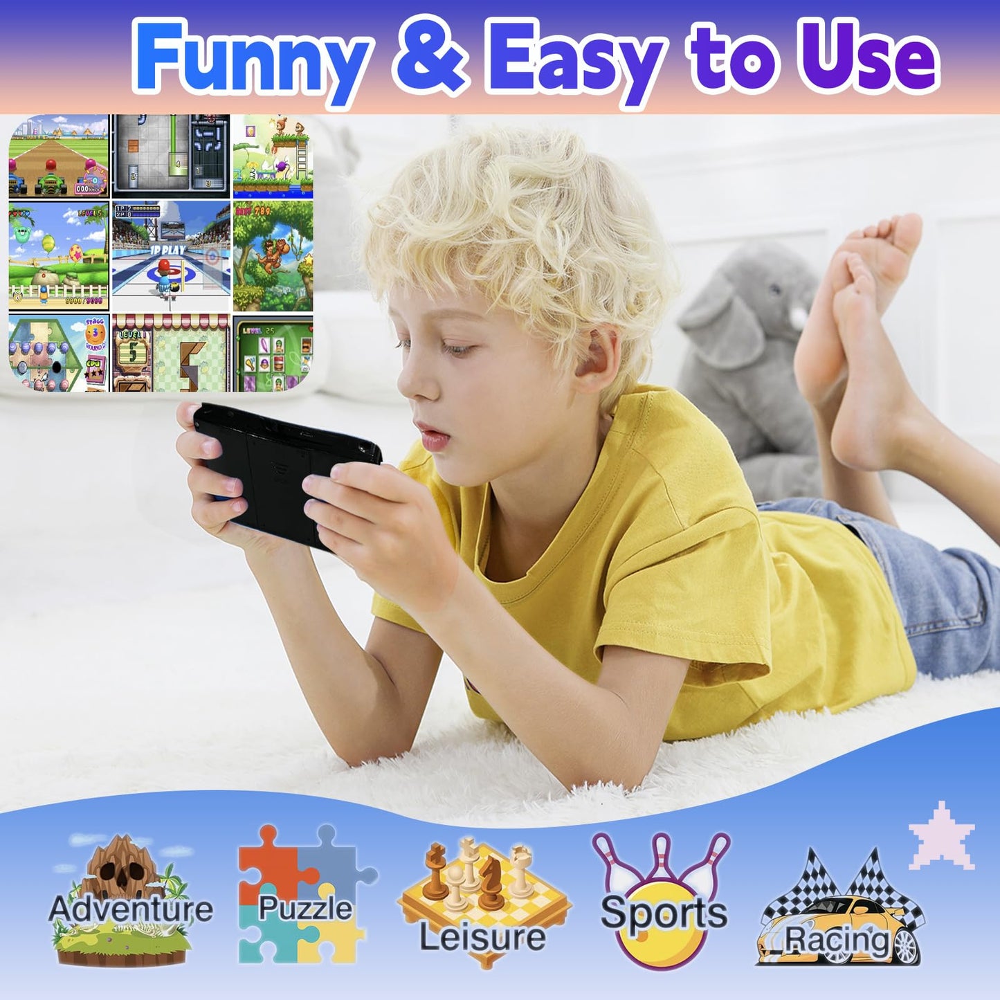 SNONBROS 32 Bit Handheld Game Console for Kids 3.5" IPS Large Screen Rechargeable,Preloaded 216 Video Games ,Arcade Electronic Toy Birthday Xmas Present for Girls—BlueRed